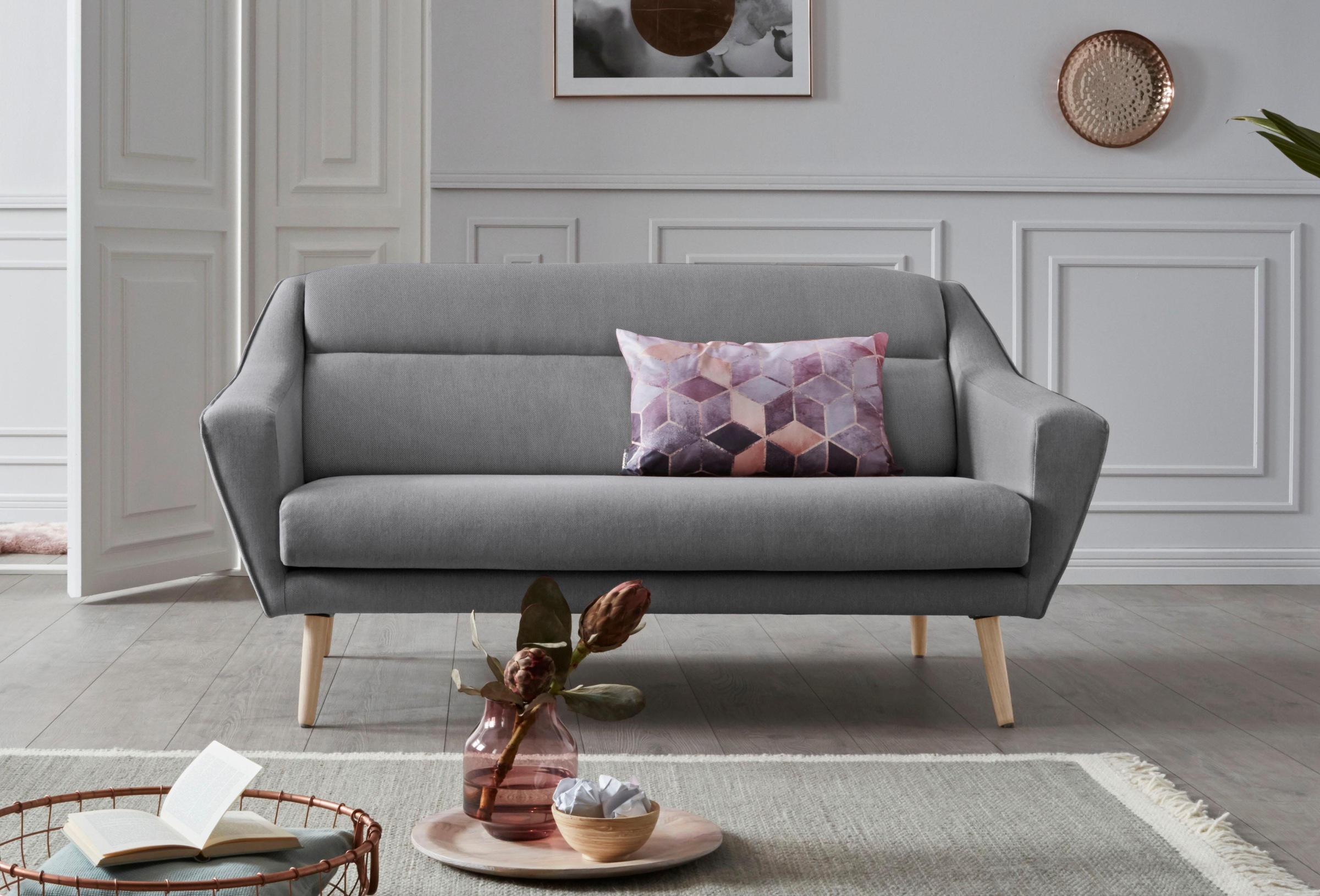 OTTO home 2-Sitzer »Bille« mit Naht im Rückenkissen und Eiche-Beinen, Desig günstig online kaufen