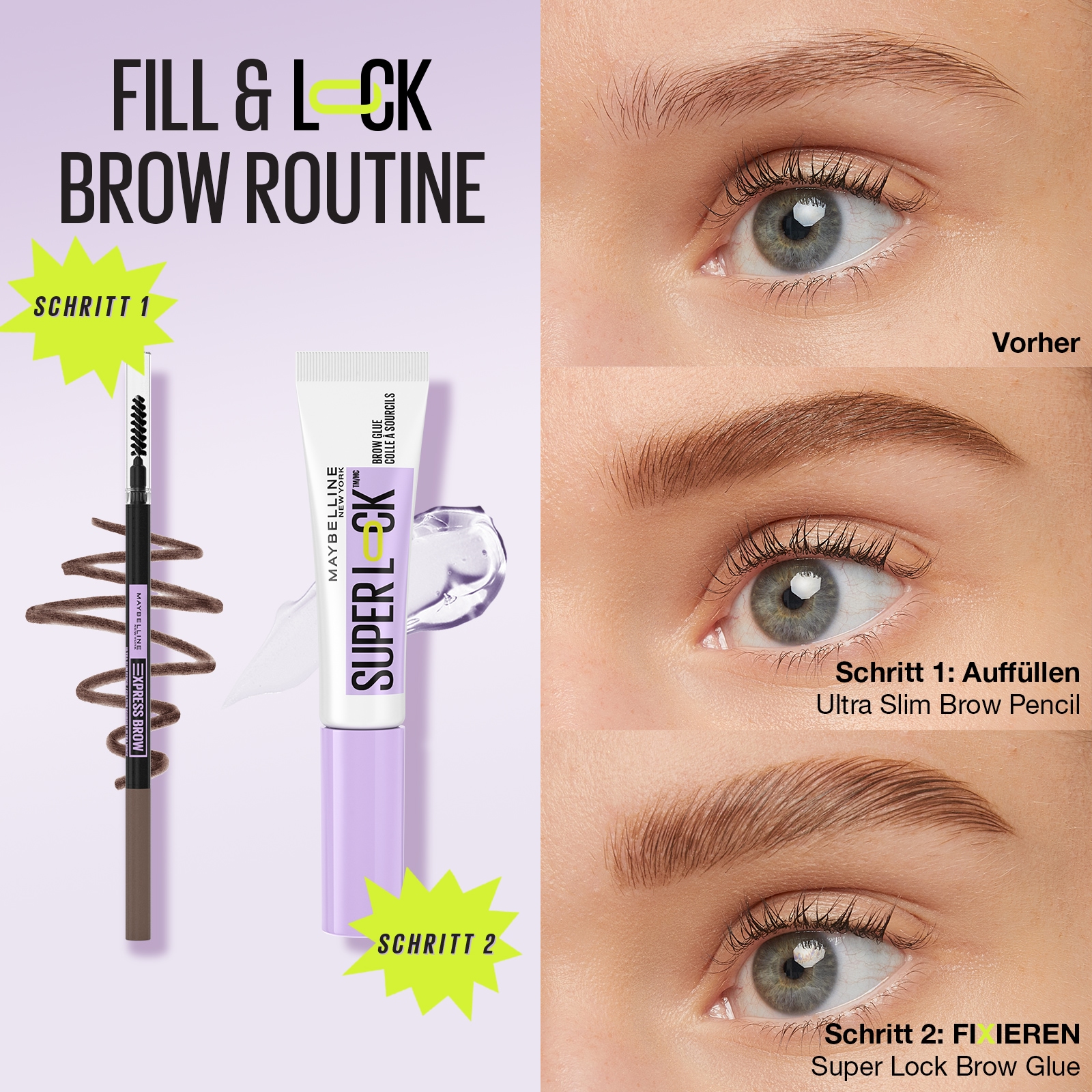 MAYBELLINE NEW YORK Augenbrauenpflege »Maybelline New York Super Lock Brow Glue« fixiert, definiert, formt, setzt Highlights, wischfest