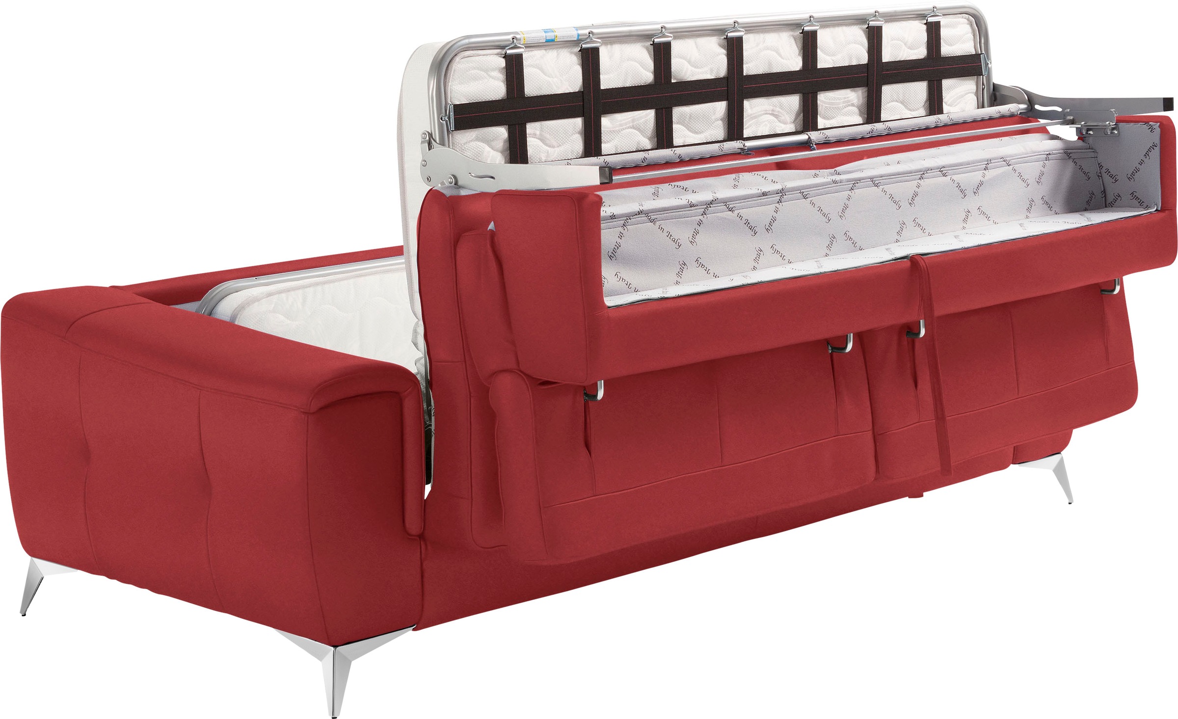 Egoitaliano Schlafsofa »Francine Designsofa, Loungesofa mit Dauerschlaffunktion, Breite 233 cm«, mit Bettfunktion, Luxus-Microfaser Lederoptik, marsala, Fußfarbe chrom