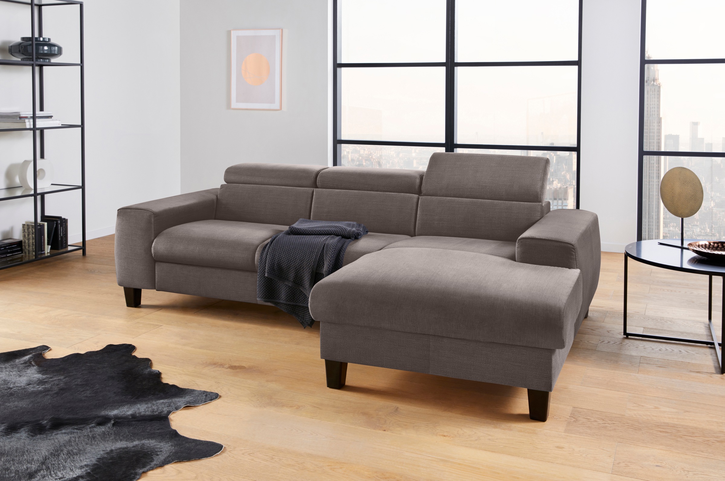 COTTA Ecksofa »Morven L-Form mit Kopfteilverstellung«, wahlweise mit Bettfunktion, Bettkasten & Wireless-Charger
