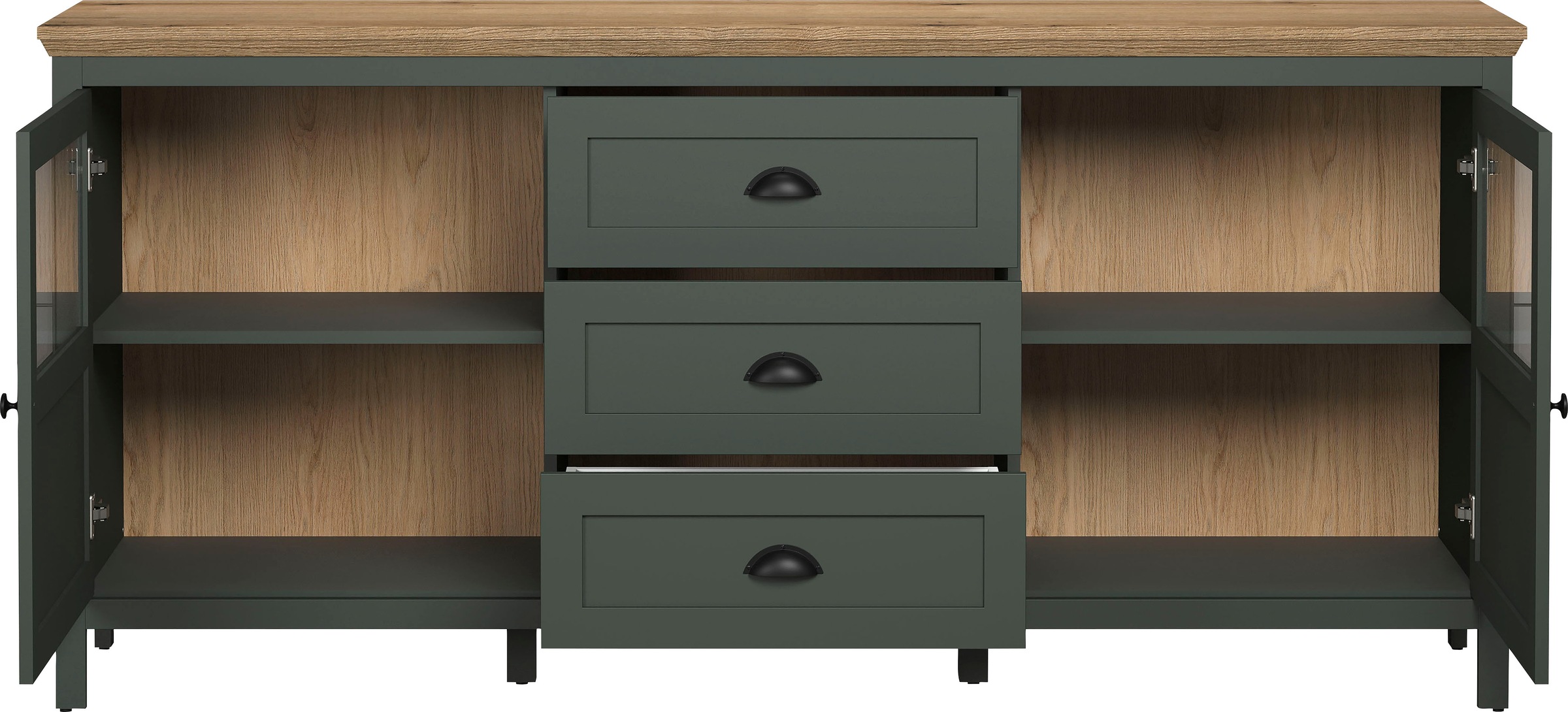 Home affaire Sideboard »Vienna«, (1 St.), Kommode im Landhausstil - Beleuchtung, Glastüren - B/T/H 185/45/86 cm