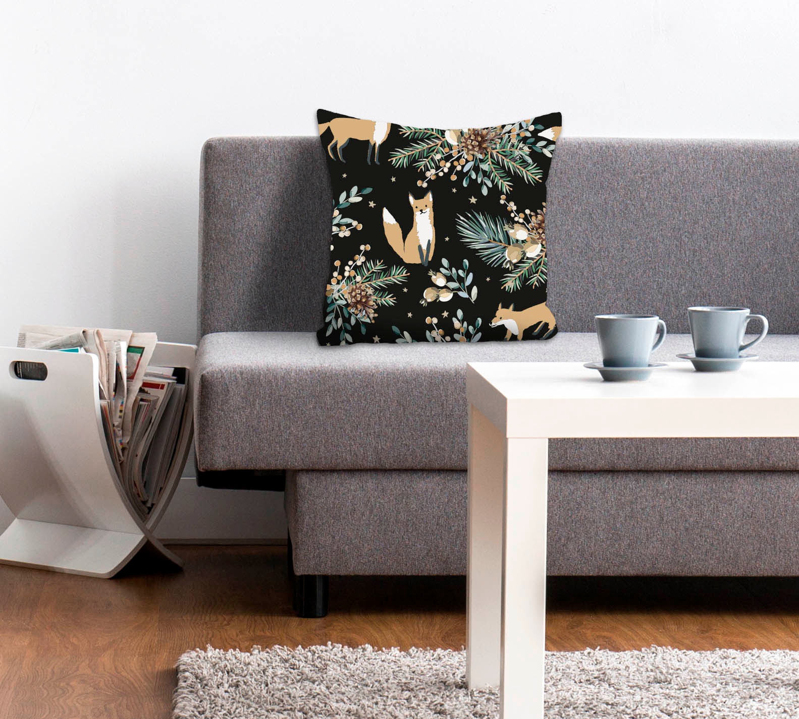 queence Dekokissen »Alice«, Kissenhülle,Füchse,Tier,Tiermotiv,Blumen,Schwar günstig online kaufen
