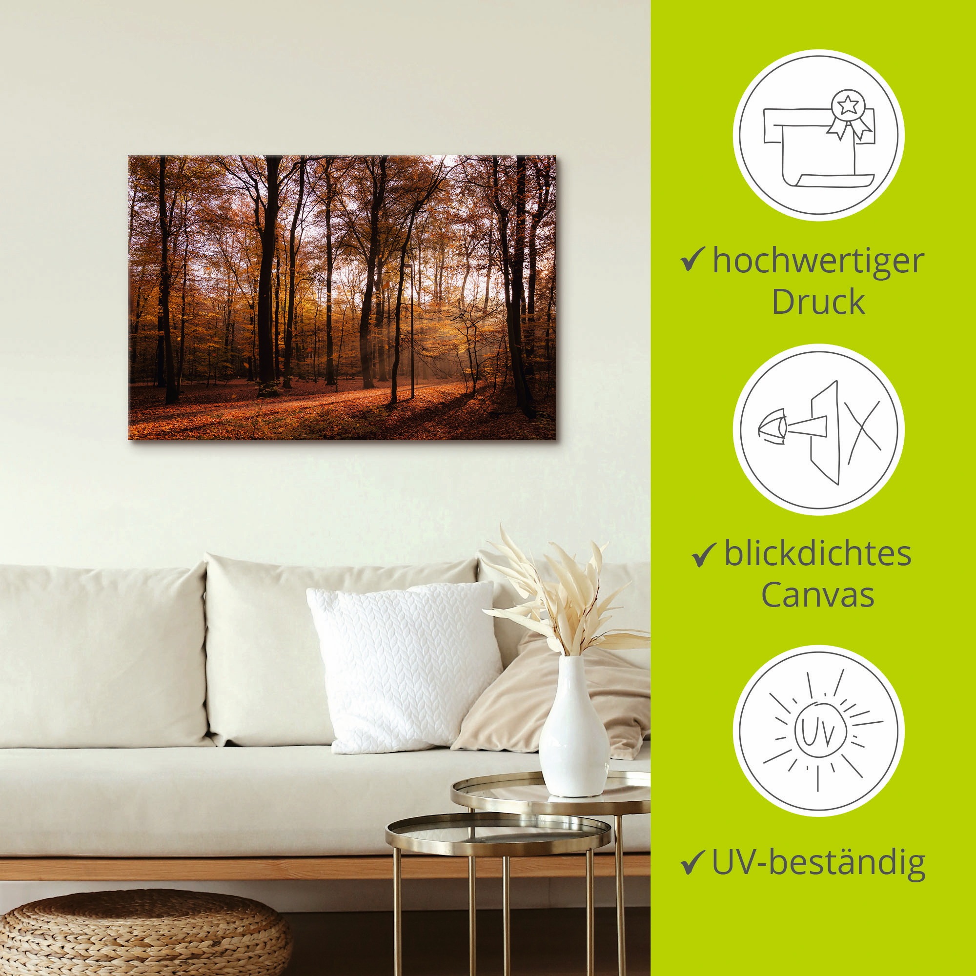 Artland Wandbild »Sonnenaufgang im Herbst II« Wald 1 Stk. tlg. auf Holzrahmen gespannt