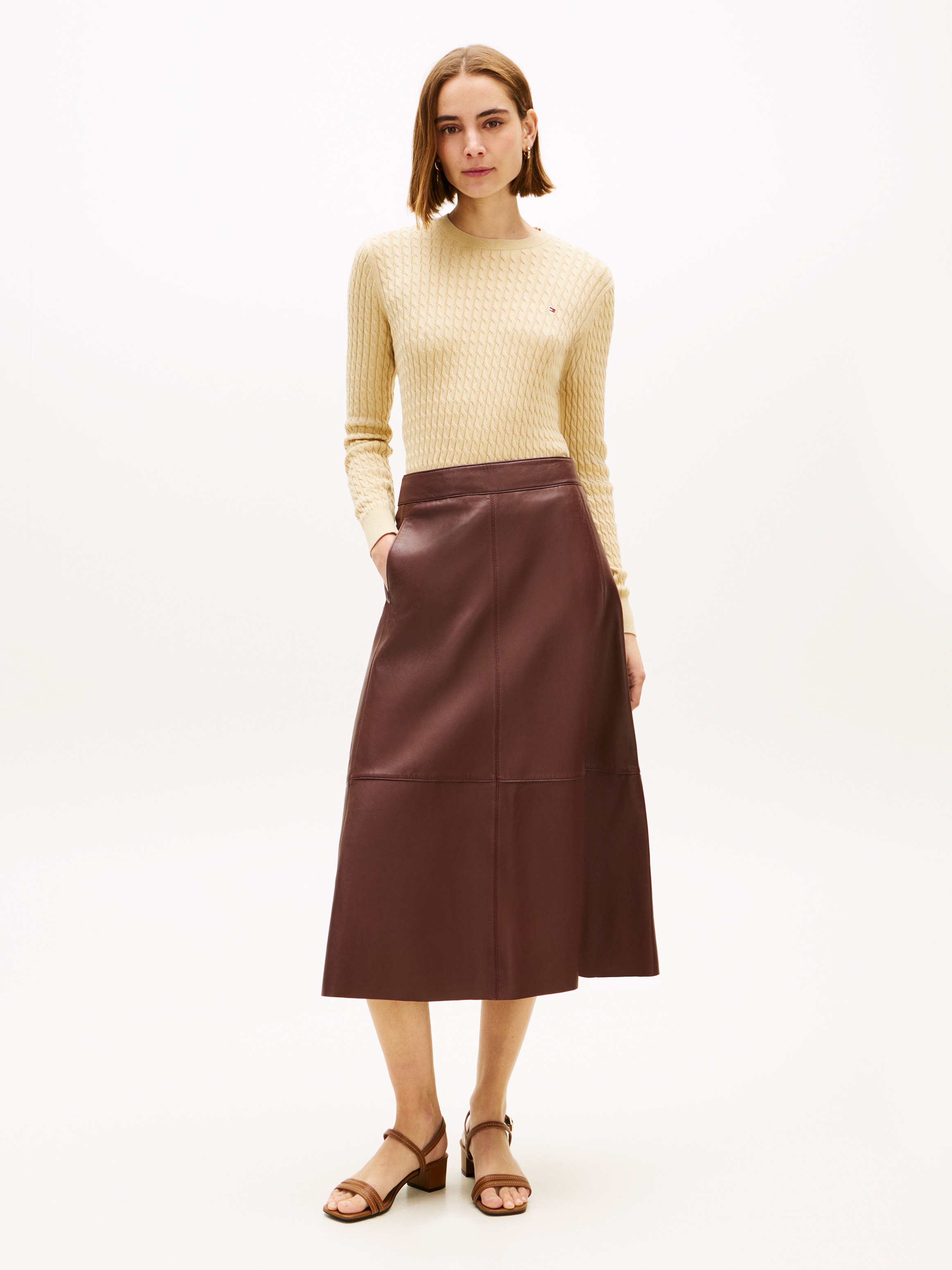 Tommy Hilfiger Rundhalspullover »CO CABLE C-NK LS SWEATER« Baumwolle, mit Zopfmuster, Regular Fit