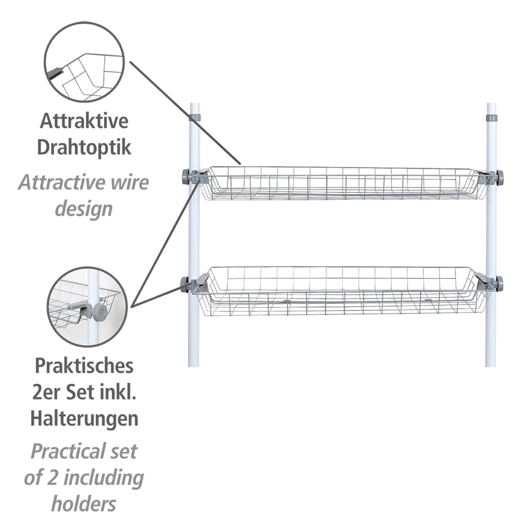 WENKO Organizer »Modell Herkules«, (Set, 2 St.), Drahtkörbe aus Stahl, Erweiterung zum Teleskop-System Herkules