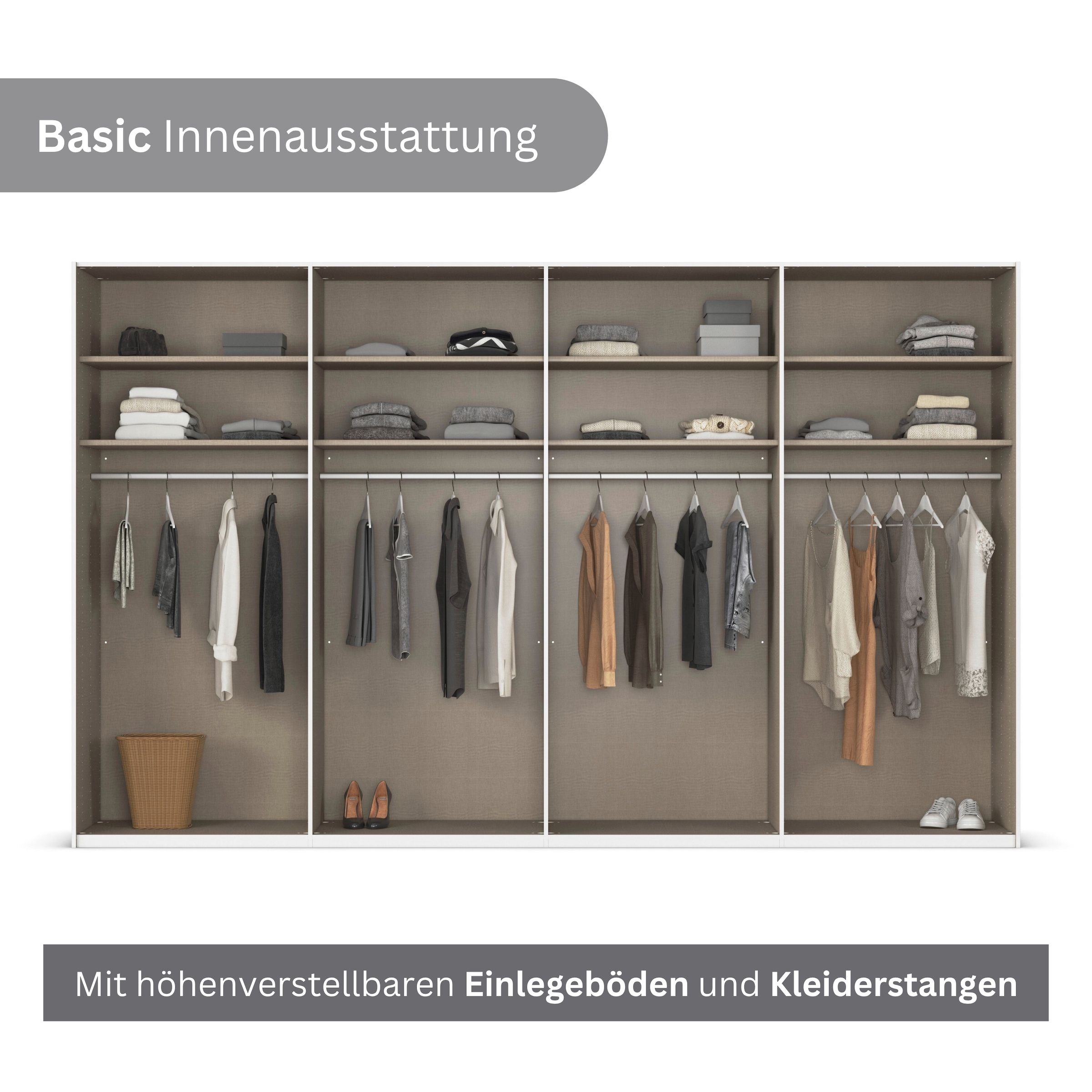 LeGer Home by Lena Gercke Kleiderschrank »Schrank Garderobe Ankleide Schlafzimmer Flur Serina«, (in 3 verschiedenen Ausstattungen BASIC/CLASSIC/PREMIUM), in 6 Breiten (101 - 401 cm) mit Front Glas oder Dekor MADE IN GERMANY