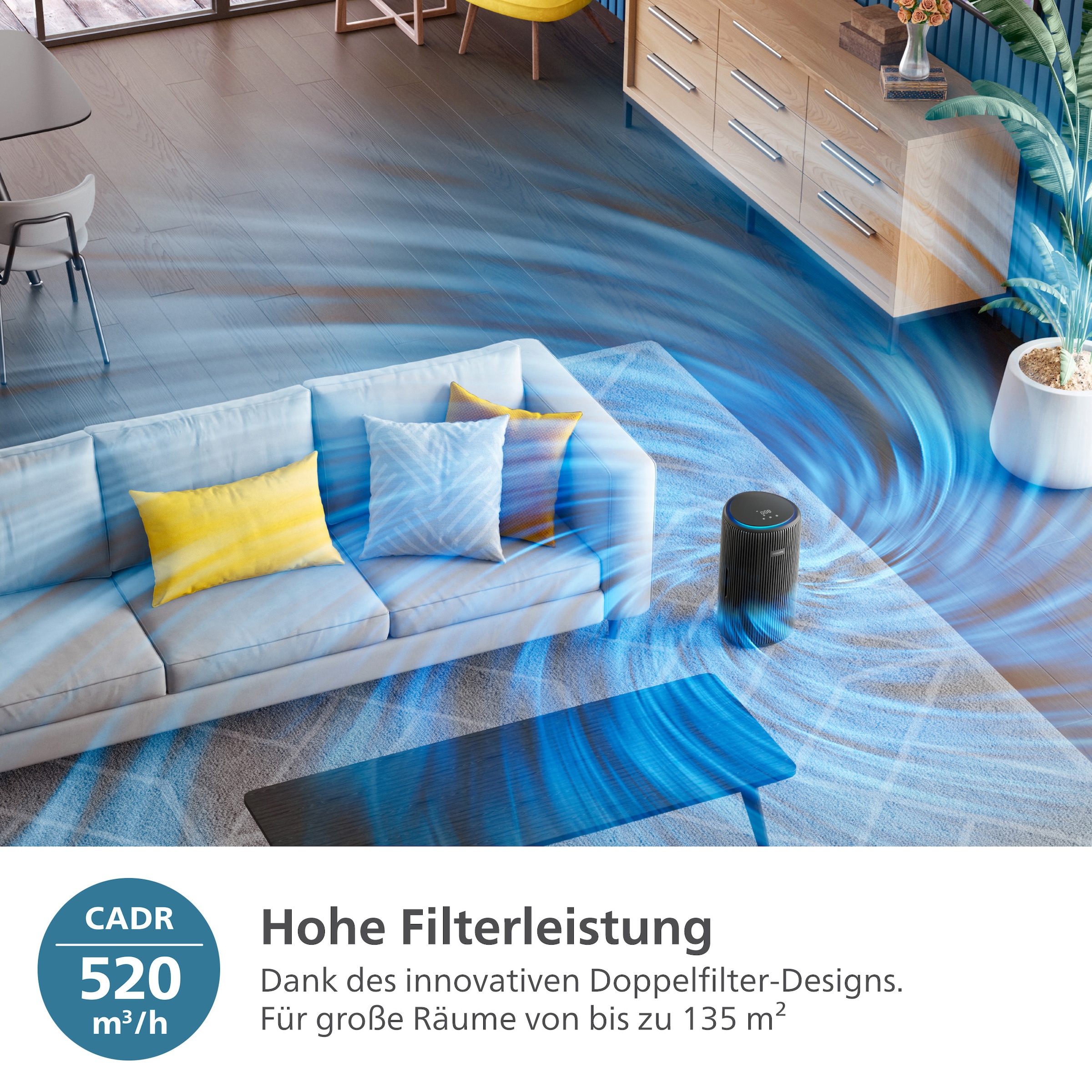 Philips Luftreiniger »AC3221/13 PureProtect 3200 Series, Luftreinigungsrate (CADR) 520 m³/h«, für 135 m² Räume, 3-Schichten-HEPA-Filtersystem, leise