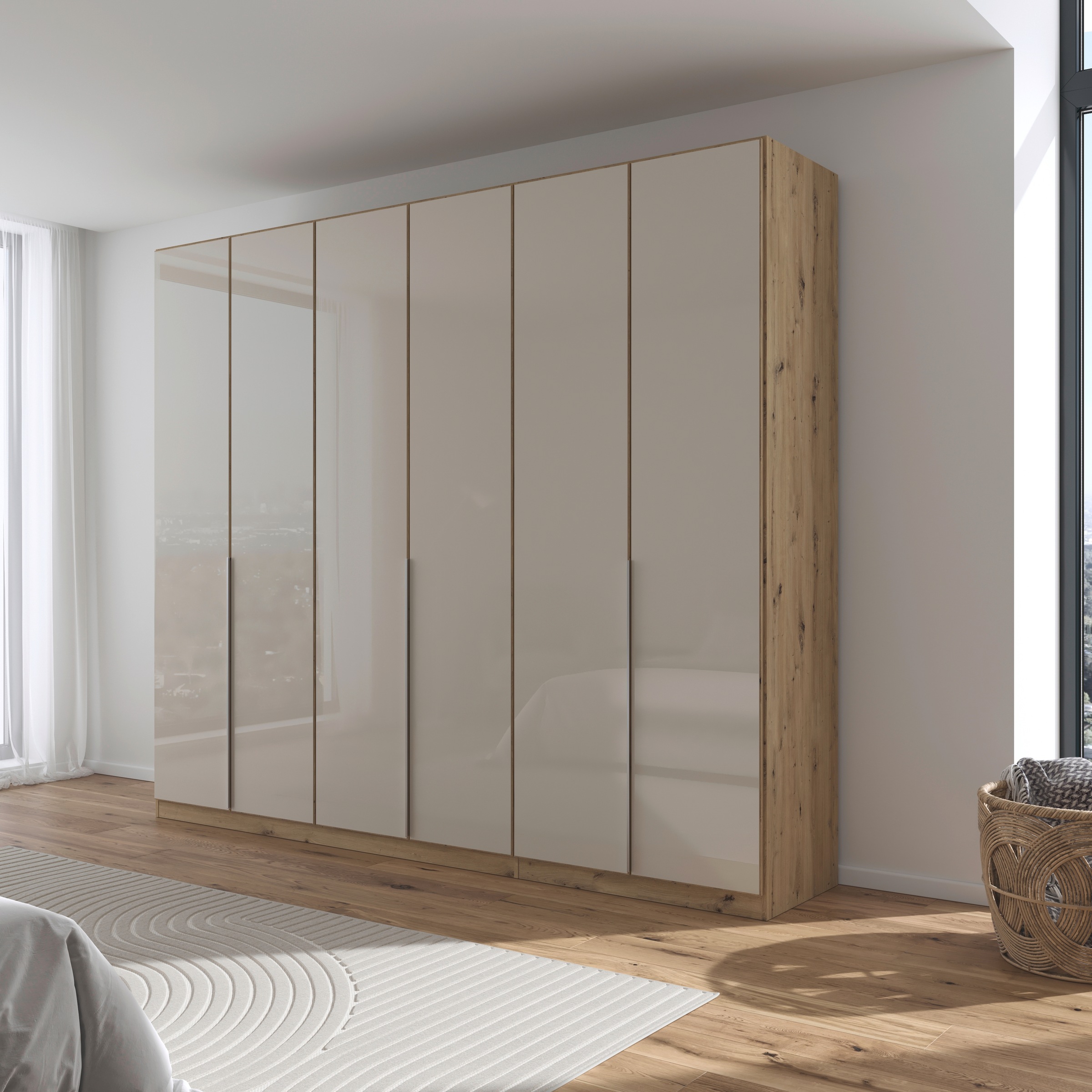 rauch Drehtürenschrank »Kleiderschrank Kleiderschränke Schrank Garderobe AGORDO mit Glasfront«, (in zwei Griff-Farben), durchdachte Innenausstattung, in 6 Breiten und 2 Höhen MADE IN GERMANY