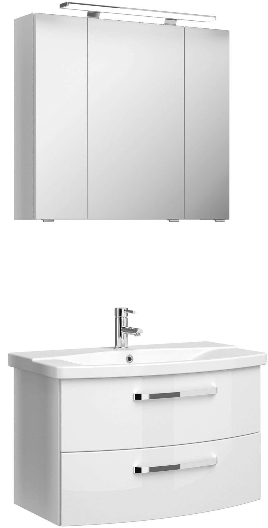 Saphir Badmöbel-Set »Serie 4010 2-teilig Keramik-Waschtisch mit LED-Spiegelschrank«, (Set), Badezimmer Set 84 cm breit, inkl. Türdämpfer, 3 Türen, 2 Schubladen