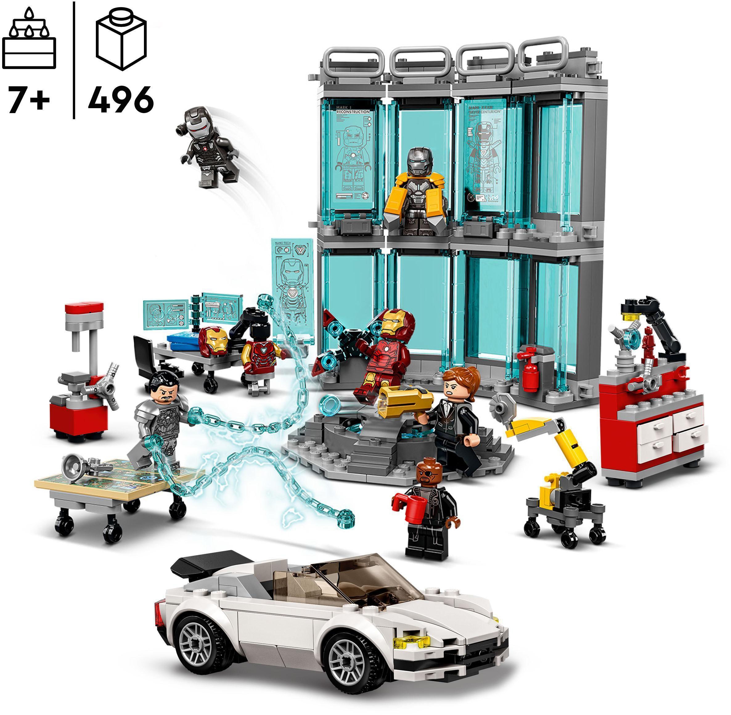 LEGO® Konstruktionsspielsteine »Iron Mans Werkstatt (76216), LEGO® Marvel«, (496 St.), Made in Europe