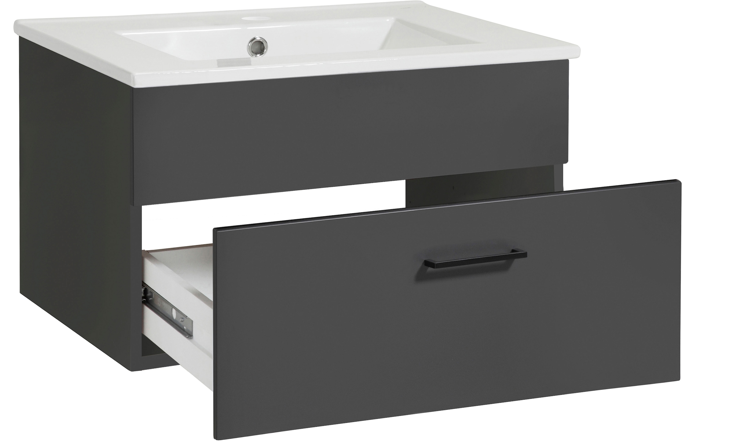 welltime Waschtisch »Trento Light mit Keramik-Auflagebecken«, 1 feste Blende und 1 Auszug, Breite: 61cm, Anthrazit Matt