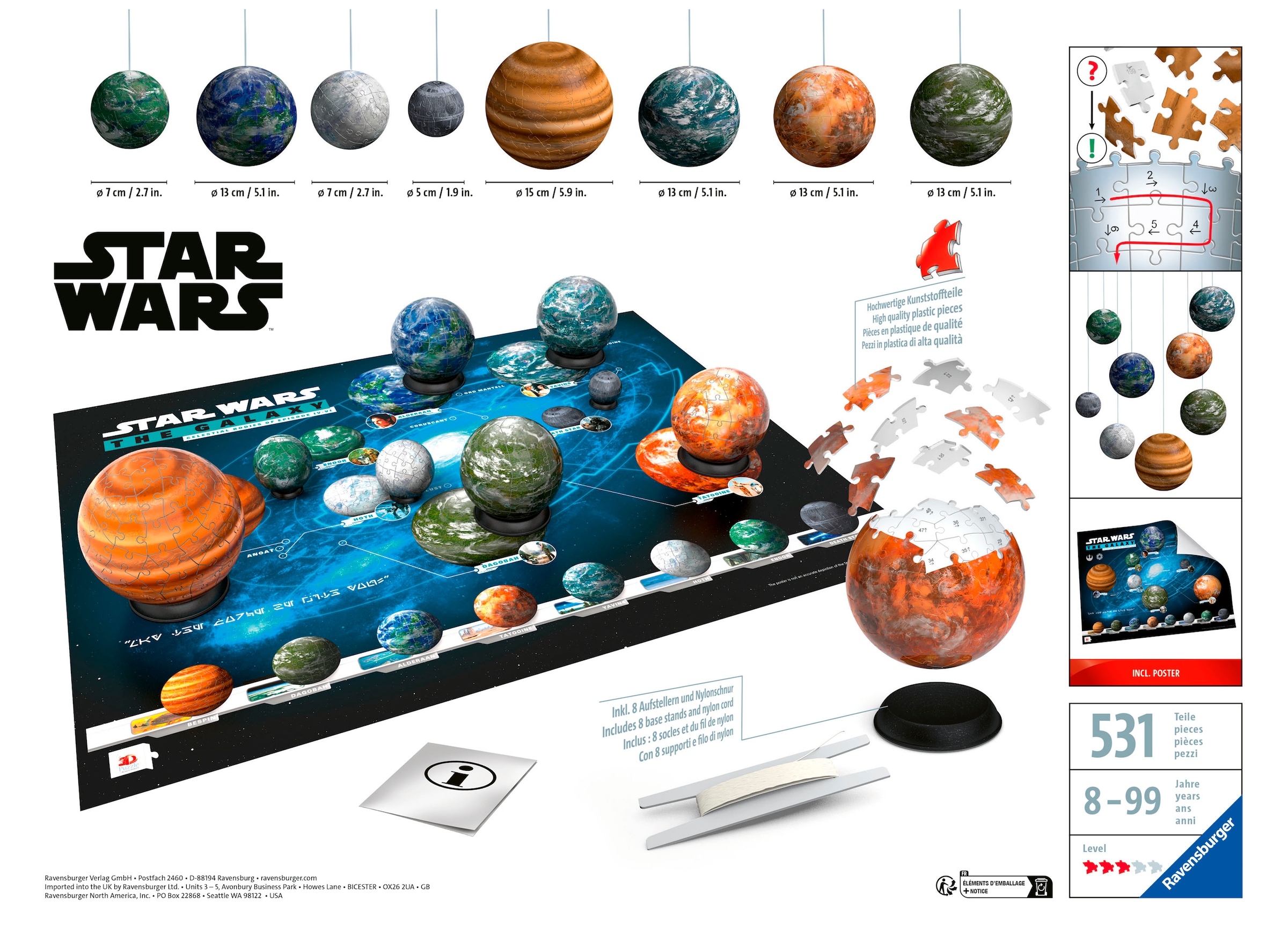 Ravensburger 3D-Puzzle »Himmelskörper der Star Wars Galaxie«, (531 tlg.), Made in Europe