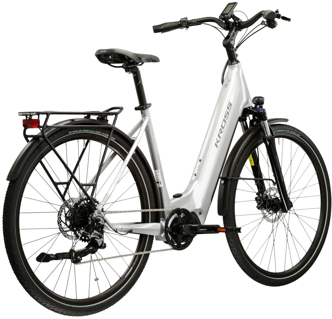 Kross E-Bike »KROSS E-Trekkingrad Trans 5.0 28" silber 9 Gänge«, 9 Gang, microSHIFT, ADVENT M619, Mittelmotor 250 W, Pedelec, Elektrofahrrad für Damen und Herren