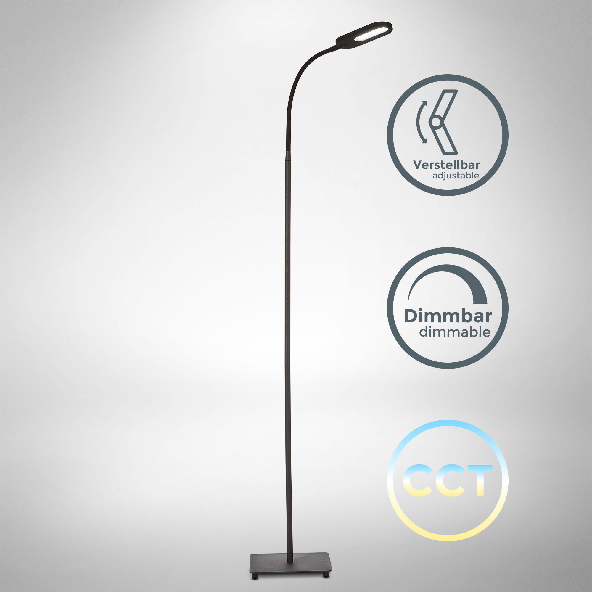 B.K.Licht LED Stehlampe, 1 x LED-Platine 8 Watt, 600lm, Farbtemperatur einstellbar 3.000K / 4.000K / 6.500K über Touchschalter 