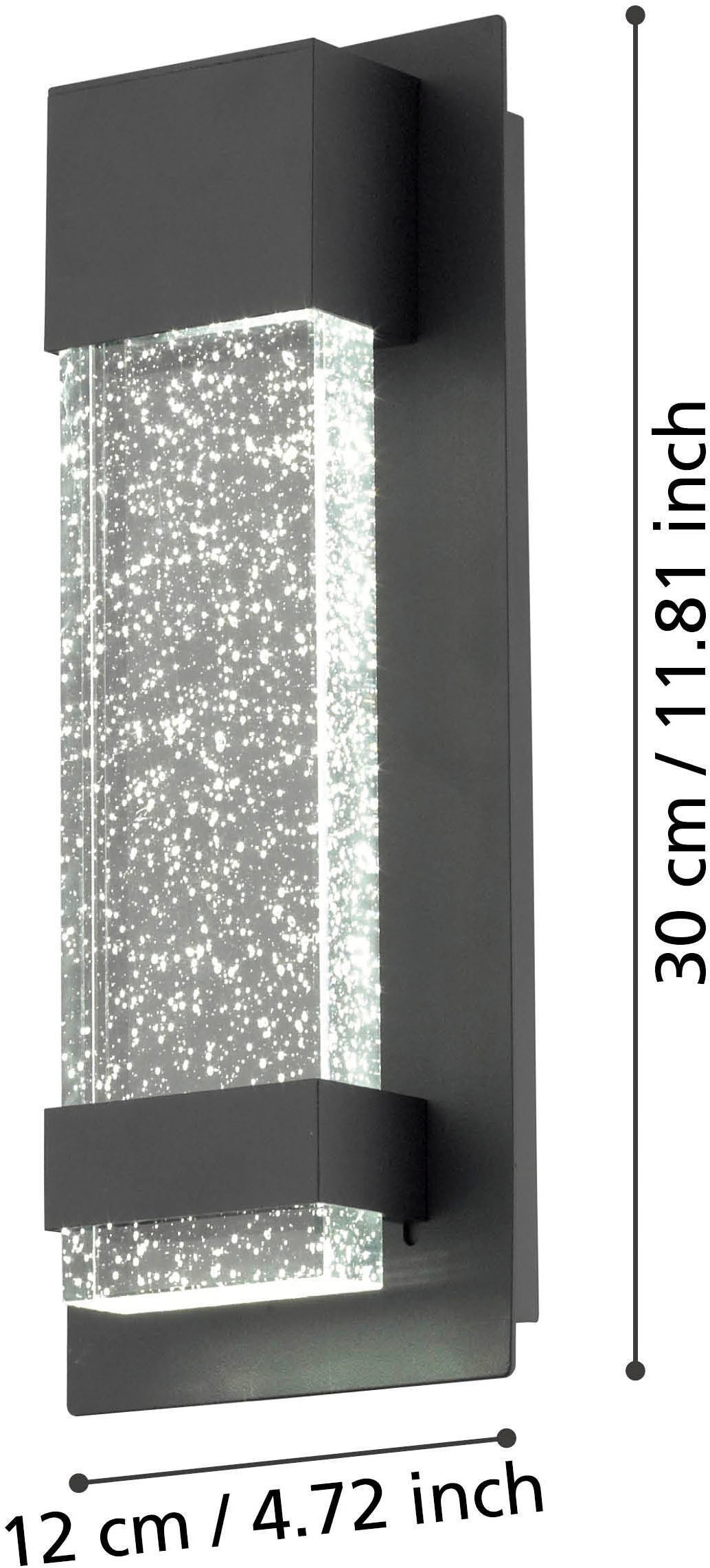 EGLO Wandleuchte »Villagrazia Wandlampe, Außeneleuchte aus Alu und Glas, IP44, Lampe« LED-Modul 1 Stk. Warmweiß Wand-/Deckenleuchte - L12 x H30 x AL7 cm - schwarz - 2X3,3W inkl.