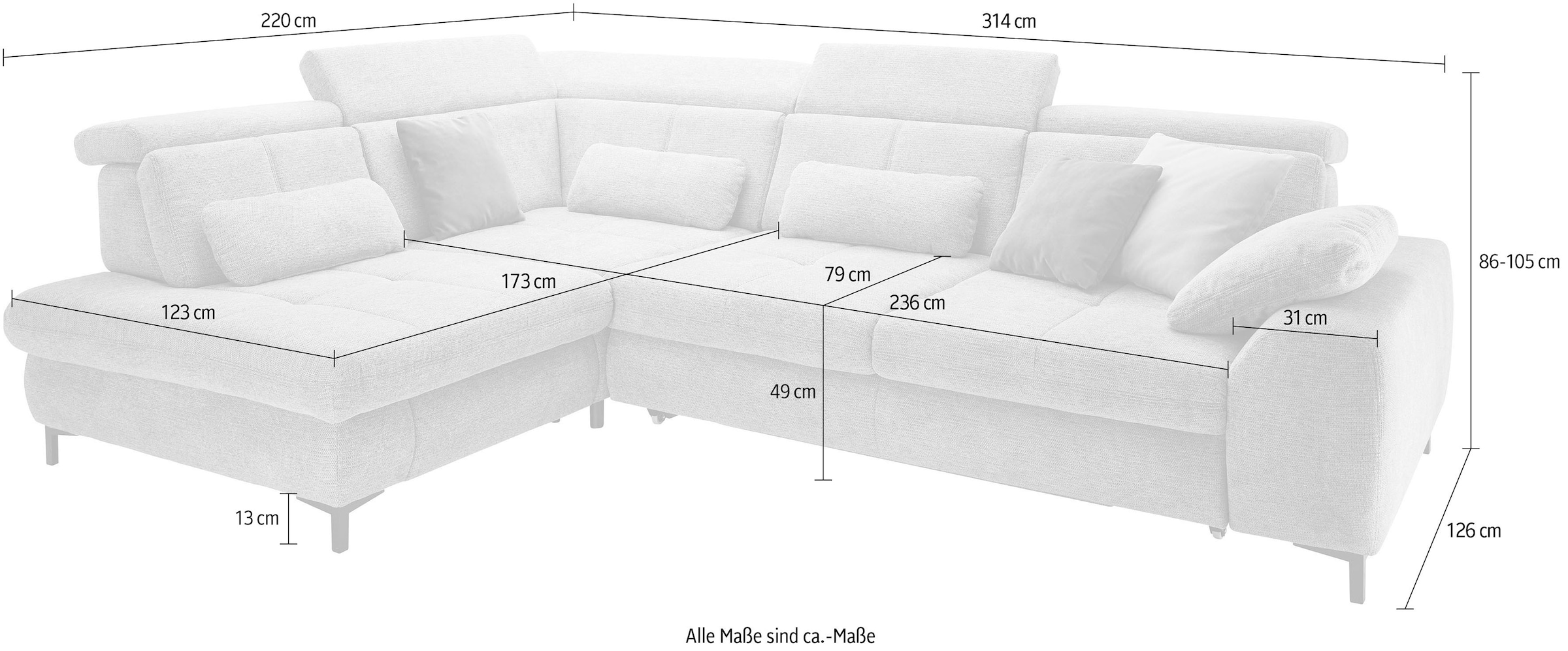 set one by Musterring Ecksofa, Kaltschaumpolsterung, Flachgewebe, whlw. mit Funktionen, Sitzhöhe 49
