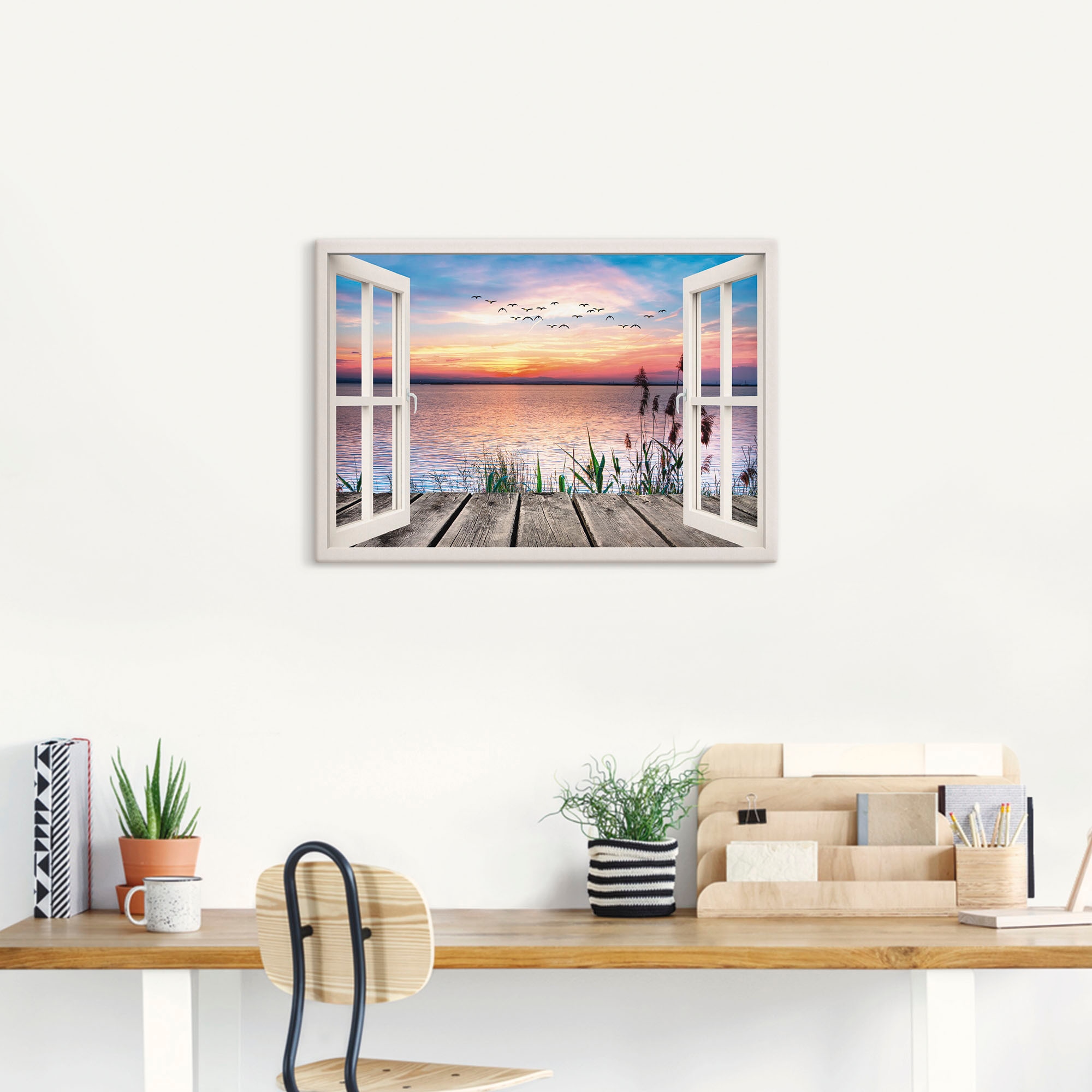 Artland Wandbild »See in den Farben der Wolken«, Fensterblick, (1 St.), als Leinwandbild, Poster, Wandaufkleber in verschied. Größen