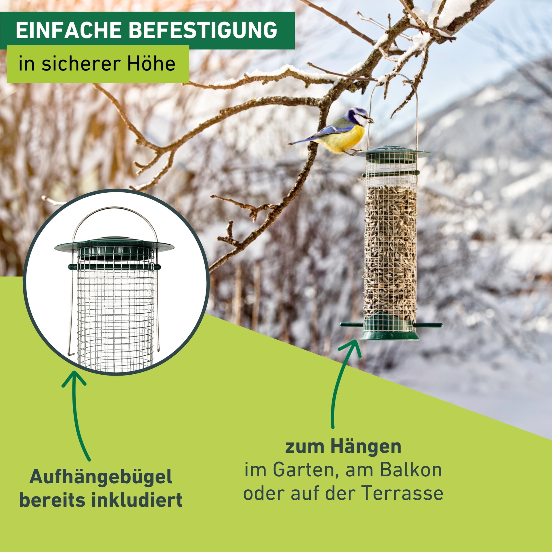 Windhager Vogelhaus »Easy, Futterspender aus Kunststoff und Metall, abnehmbares Dach« Futterstation inkl. Aufhängung, Füllvolumen ca. 0,75 L, 10x14x26 cm