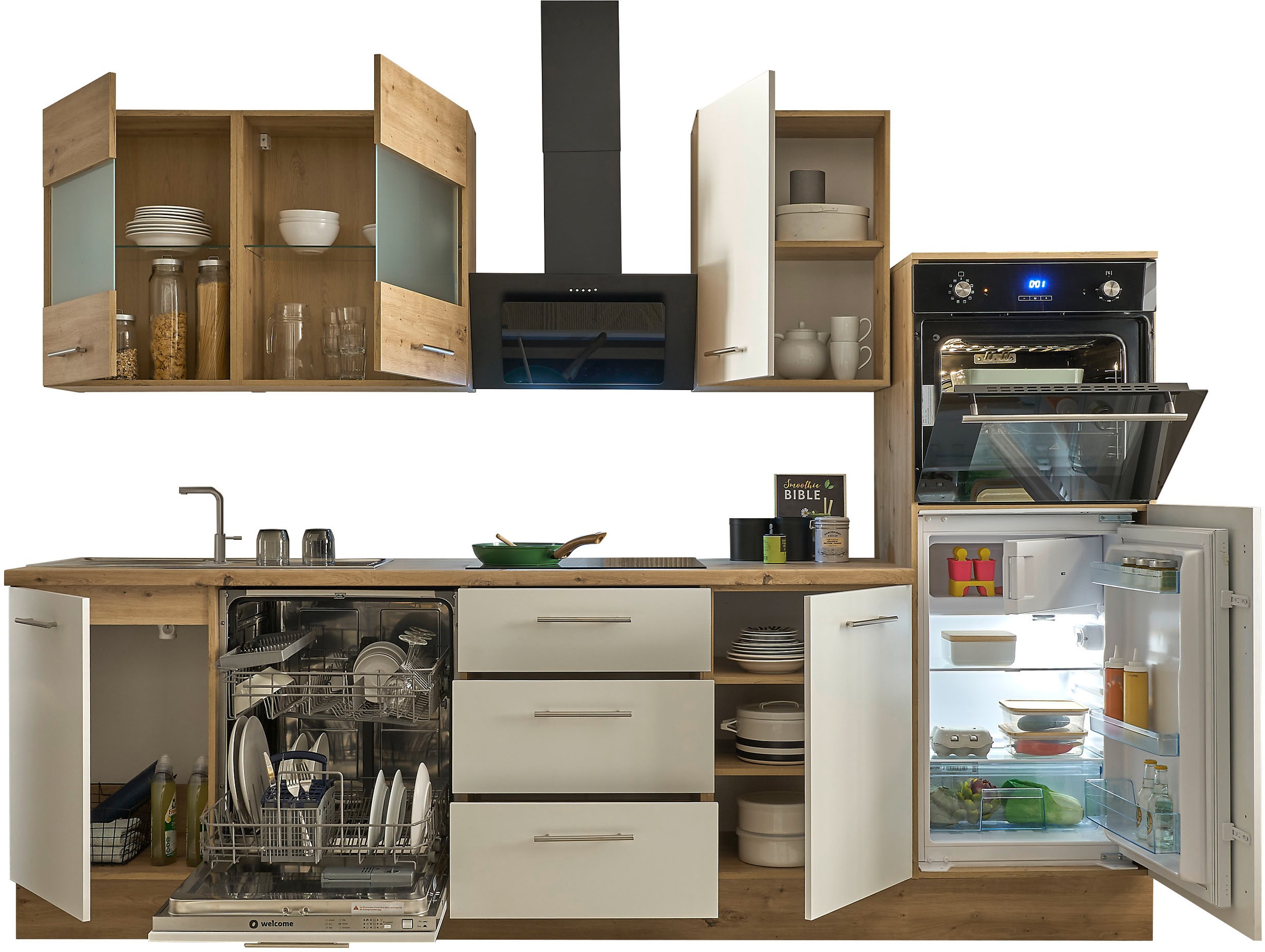 BASIC by Balculina Küchenzeile »Capri«, Breite 280 cm, wahlweise mit E-Geräten, mit Soft-Close-Funktion