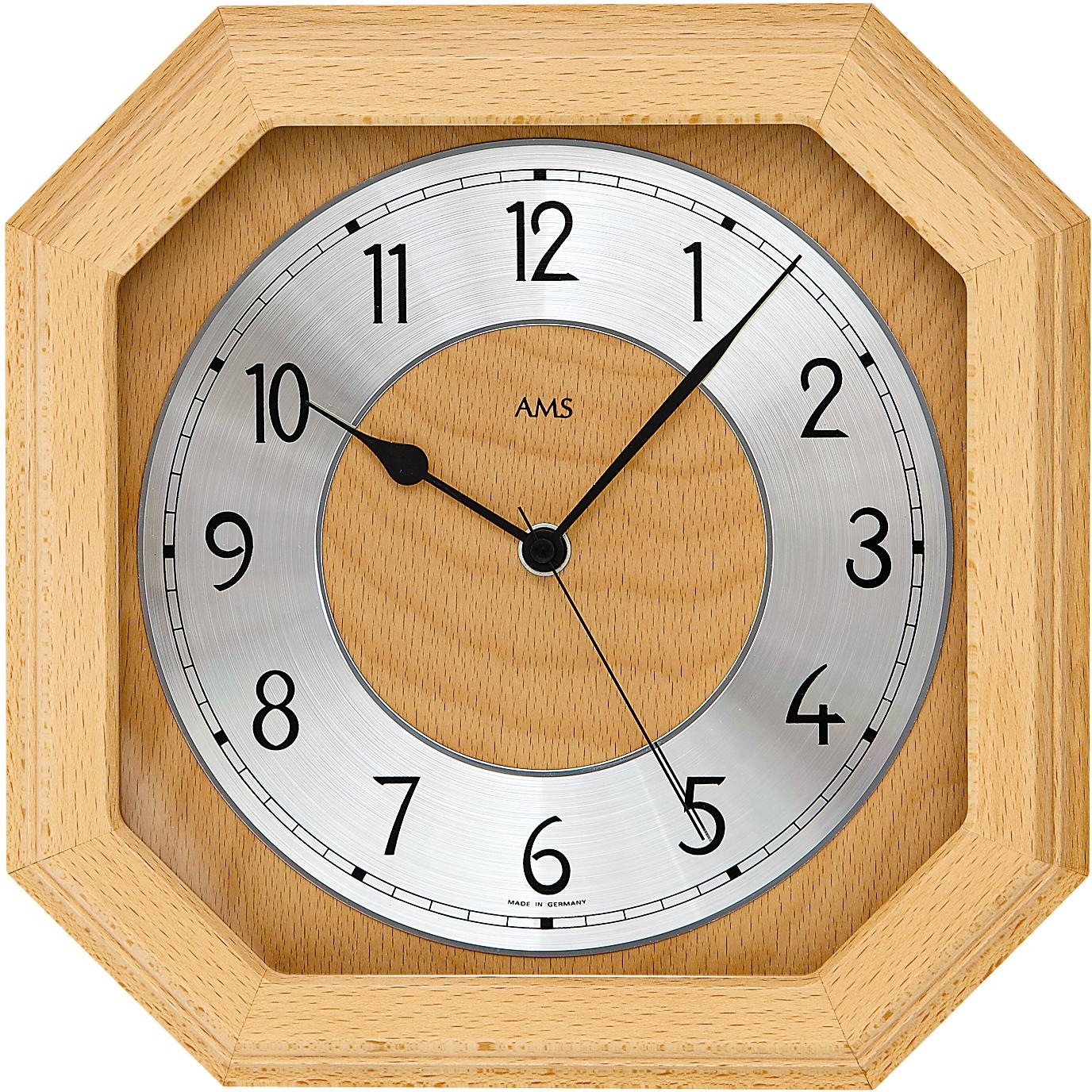 AMS Funkwanduhr »F5864/18«, Quarz,Holz,Glas,Buche,Wohnzimmer,Esszimmer,Küche,Arbeitszimmer,Flur