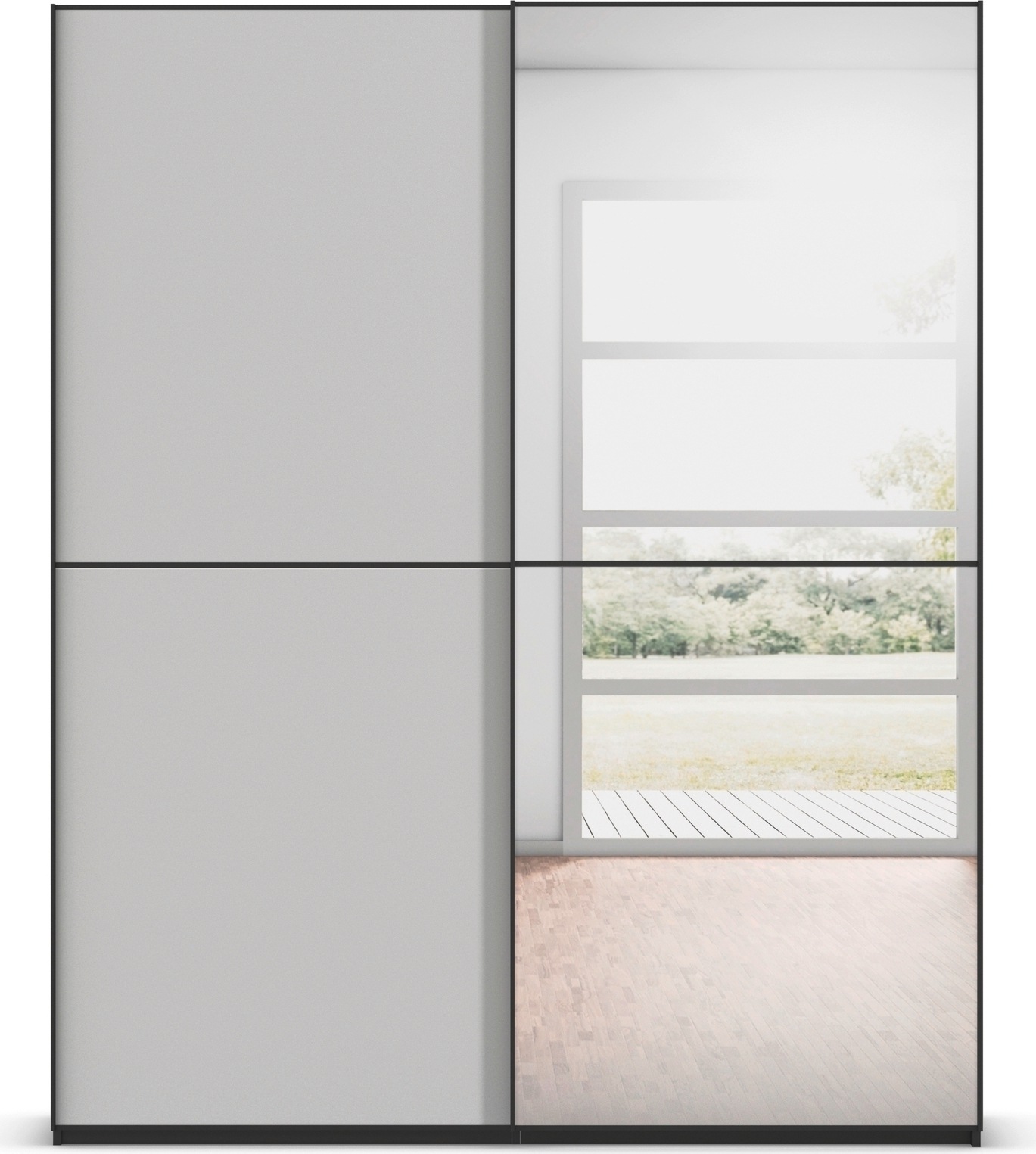 rauch Schwebetürenschrank »Kleiderschrank Schrank Garderobe Schlafzimmerschrank SCALE-DUO«, edle zweigeteilte Türen Spiegel/Glas-Mix 3 Zierleisten MADE IN GERMANY
