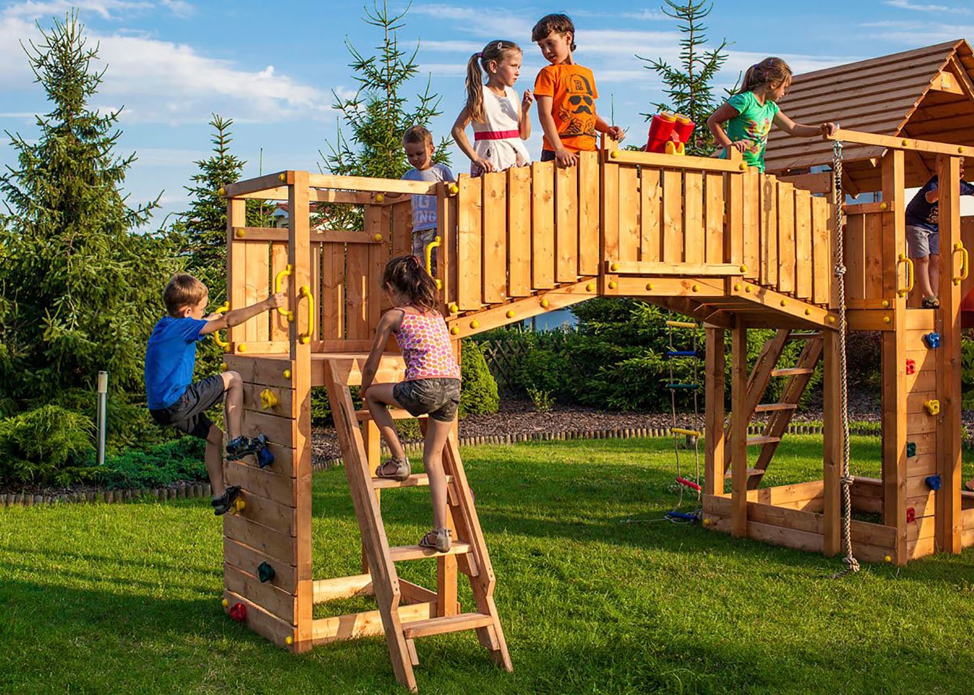 FUNGOO Spielturm »MAXI SET FUN GYM«, mit Schaukel & Rutsche, Klettererweiterung, Sandkasten