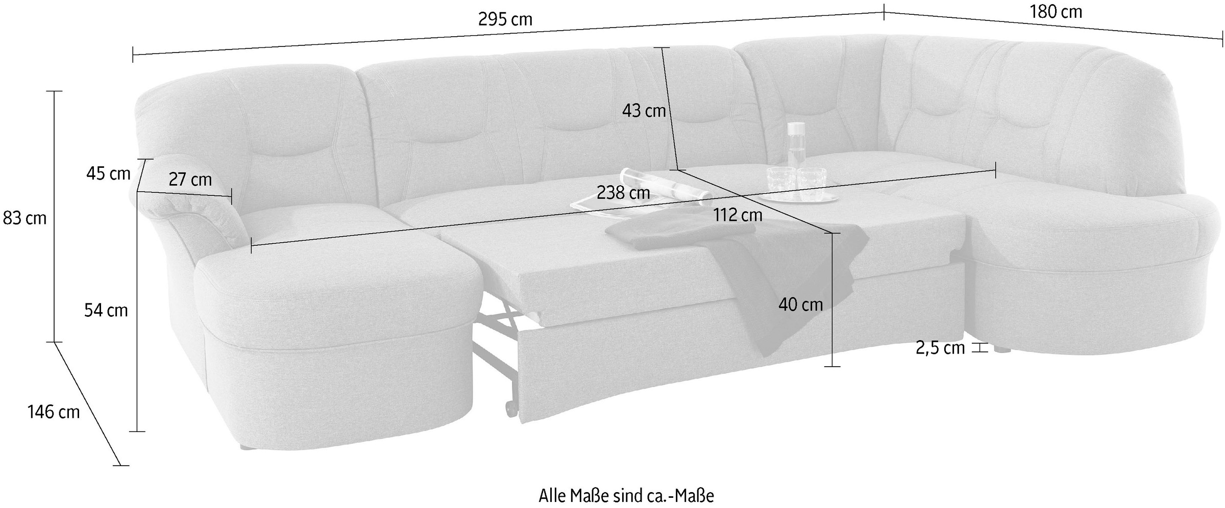 DOMO collection Wohnlandschaft »Sarafina, zeitlos und komfortabel, optional mit Federkern, U-Form«, wahlweise mit Bettfunktion