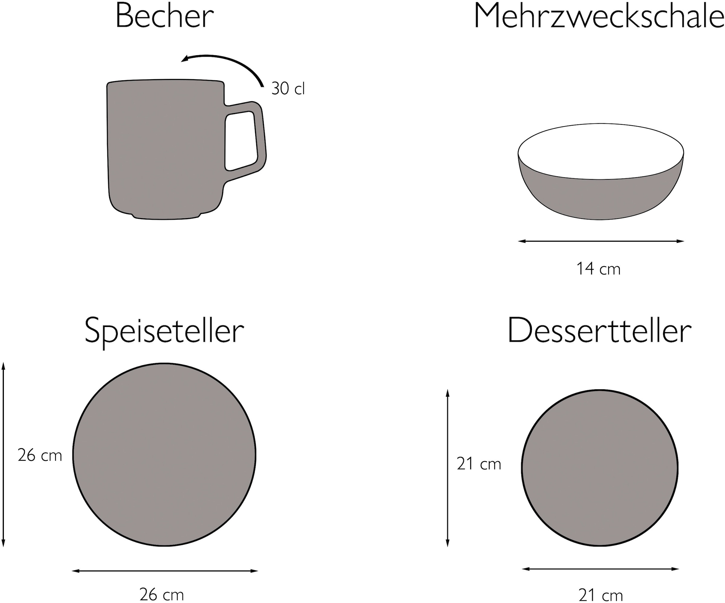 CreaTable Kombiservice »Geschirr-Set Flora«, (Set, 16 tlg., Kaffeeservice und Tafelservice im Set, für 4 Personen), Service, nostalgischer Manufakturstil, 16 Teile, für 4 Personen