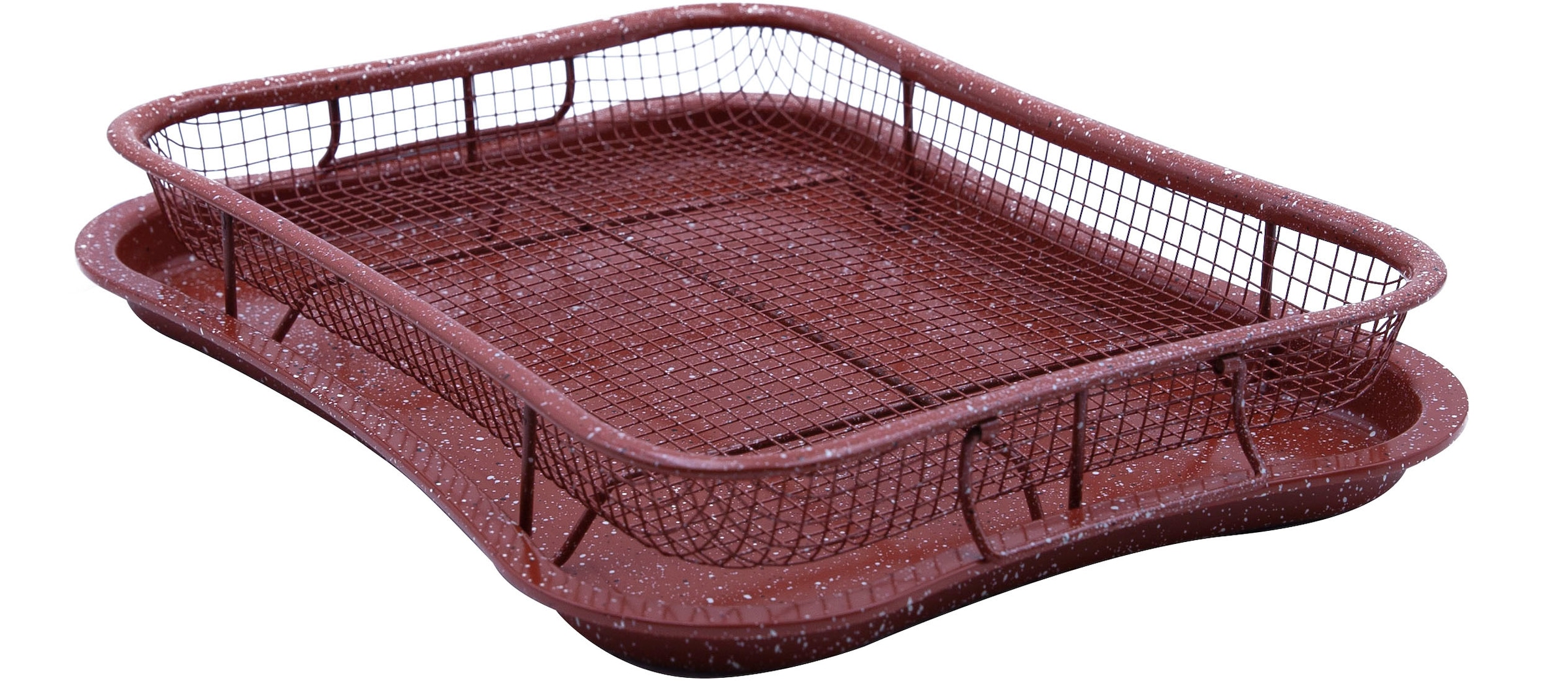 LIVINGTON Backblech »Super Crisper, 2-tlg., Doppelset«, Edelstahl-Silikon, (2 St.), Gitterkorb, Abtropfschale und Antihaft-Backblech in Einem