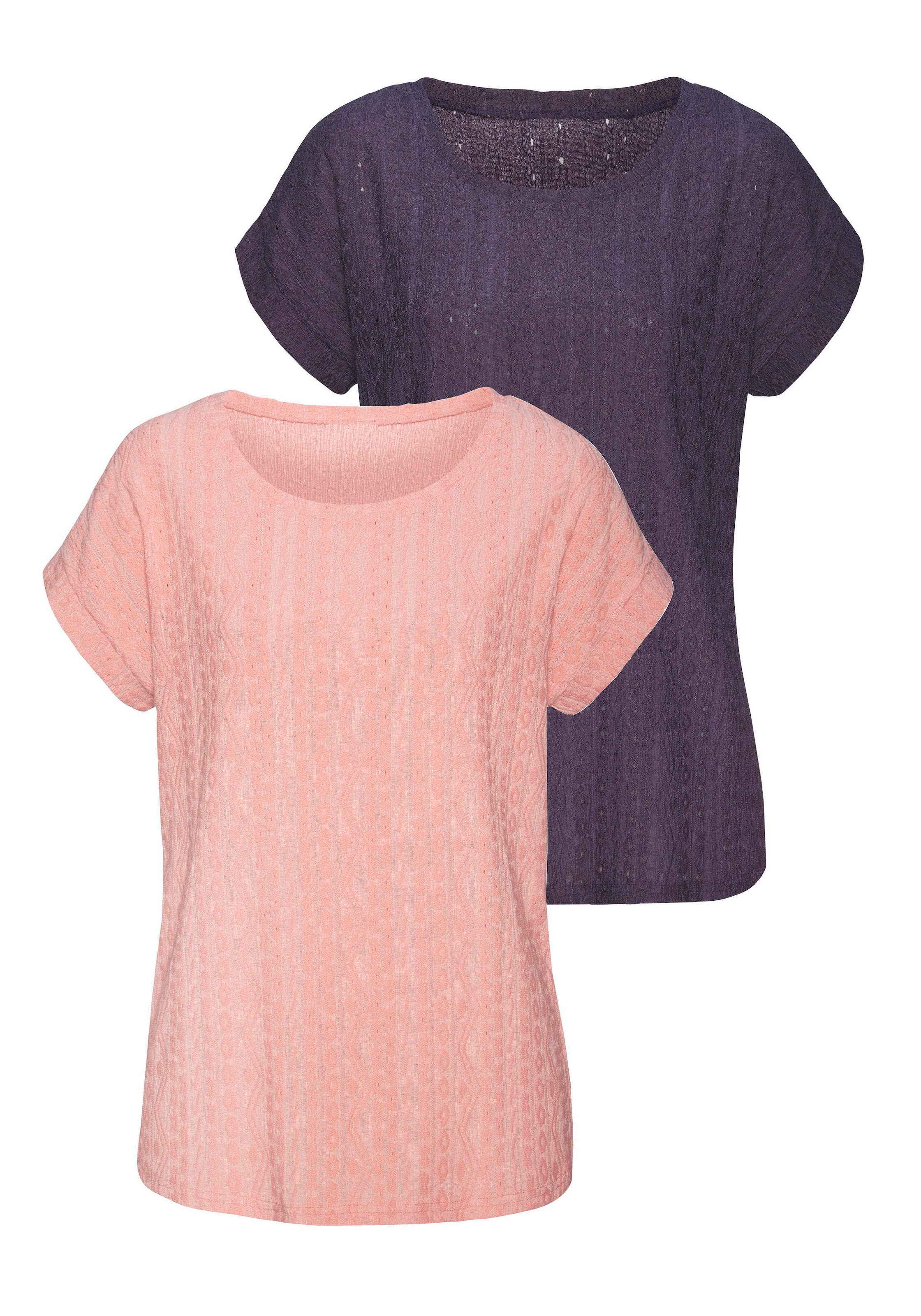Vivance Kurzarmshirt »mit modischem Jacquard-Muster«, (2er-Pack), aus pflegeleichter Qualität