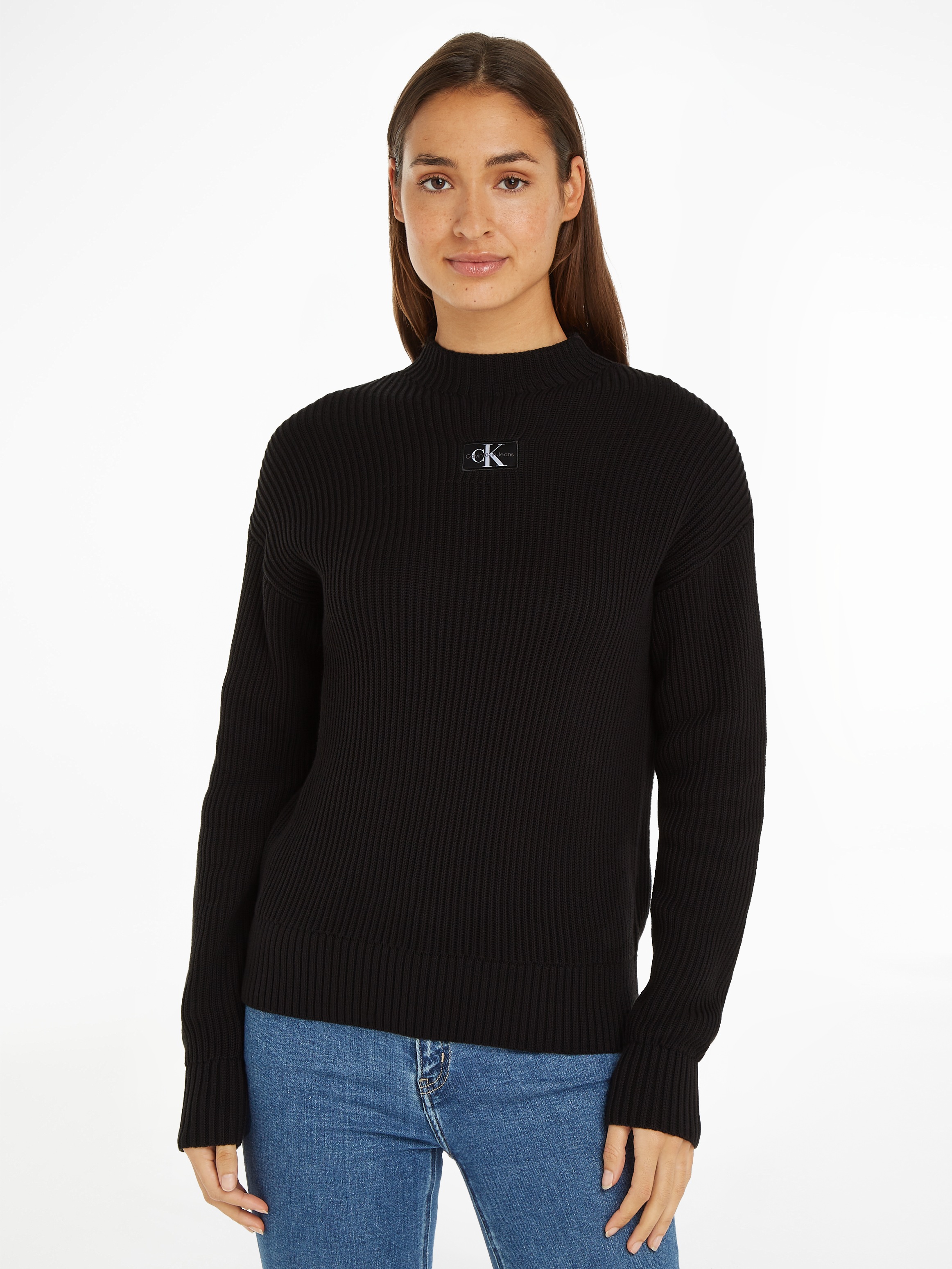 Calvin Klein Jeans Stehkragenpullover »WOVEN LABEL LOOSE SWEATER«, mit Logopatch