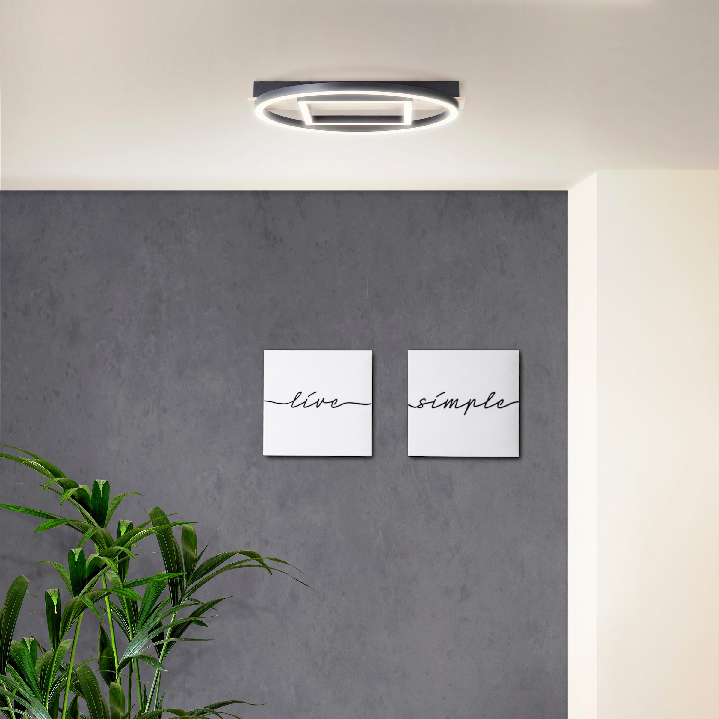 my home LED Deckenleuchte »Lysann Deckenlampe«, 39 x 37 cm, 24 W, 2500 lm, 3000 K, Holz/Metall, braun/schwarz
