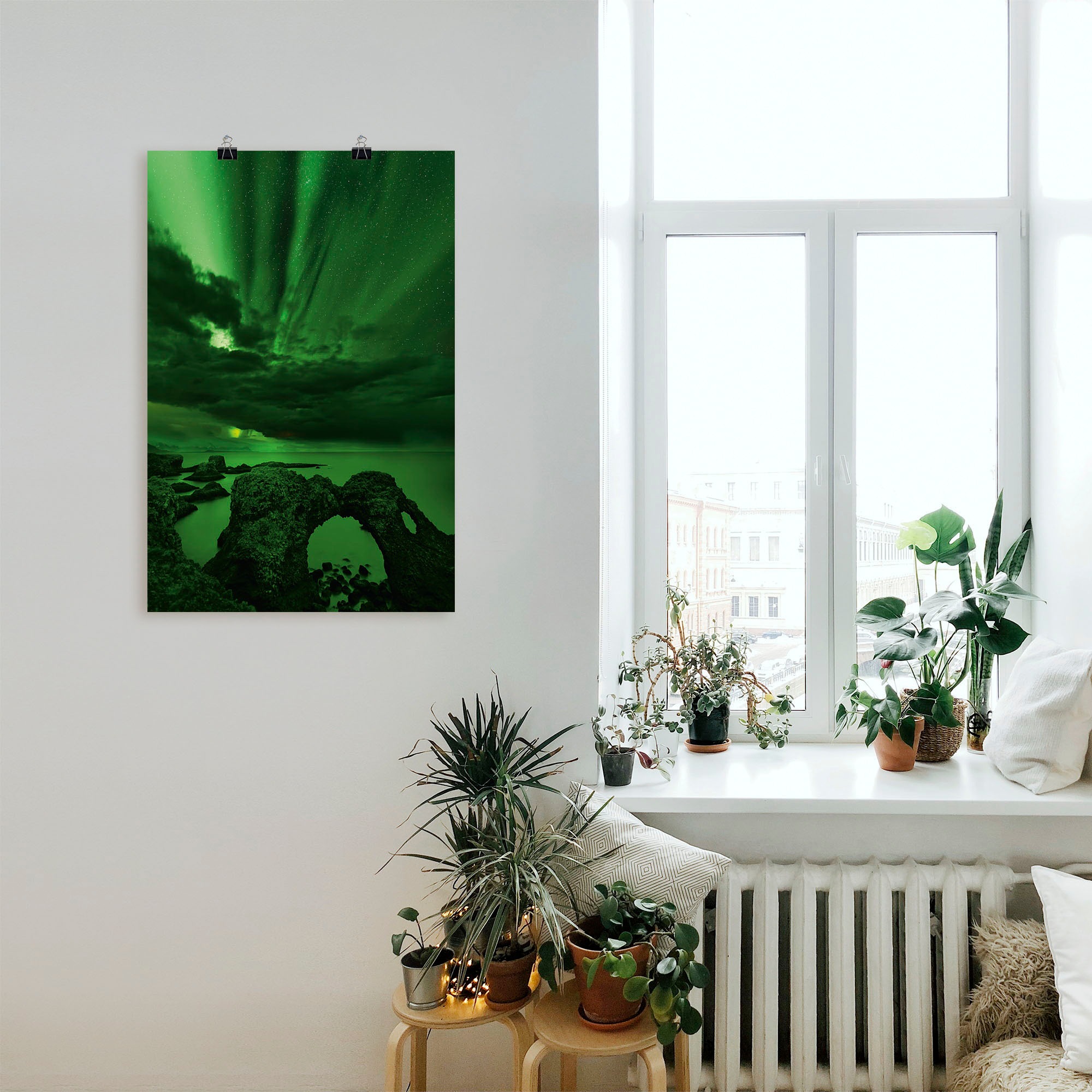 Artland Wandbild »Polarlicht über einem Felsentor«, Himmelsbilder, (1 St.), als Alubild, Leinwandbild, Wandaufkleber oder Poster in versch. Größen
