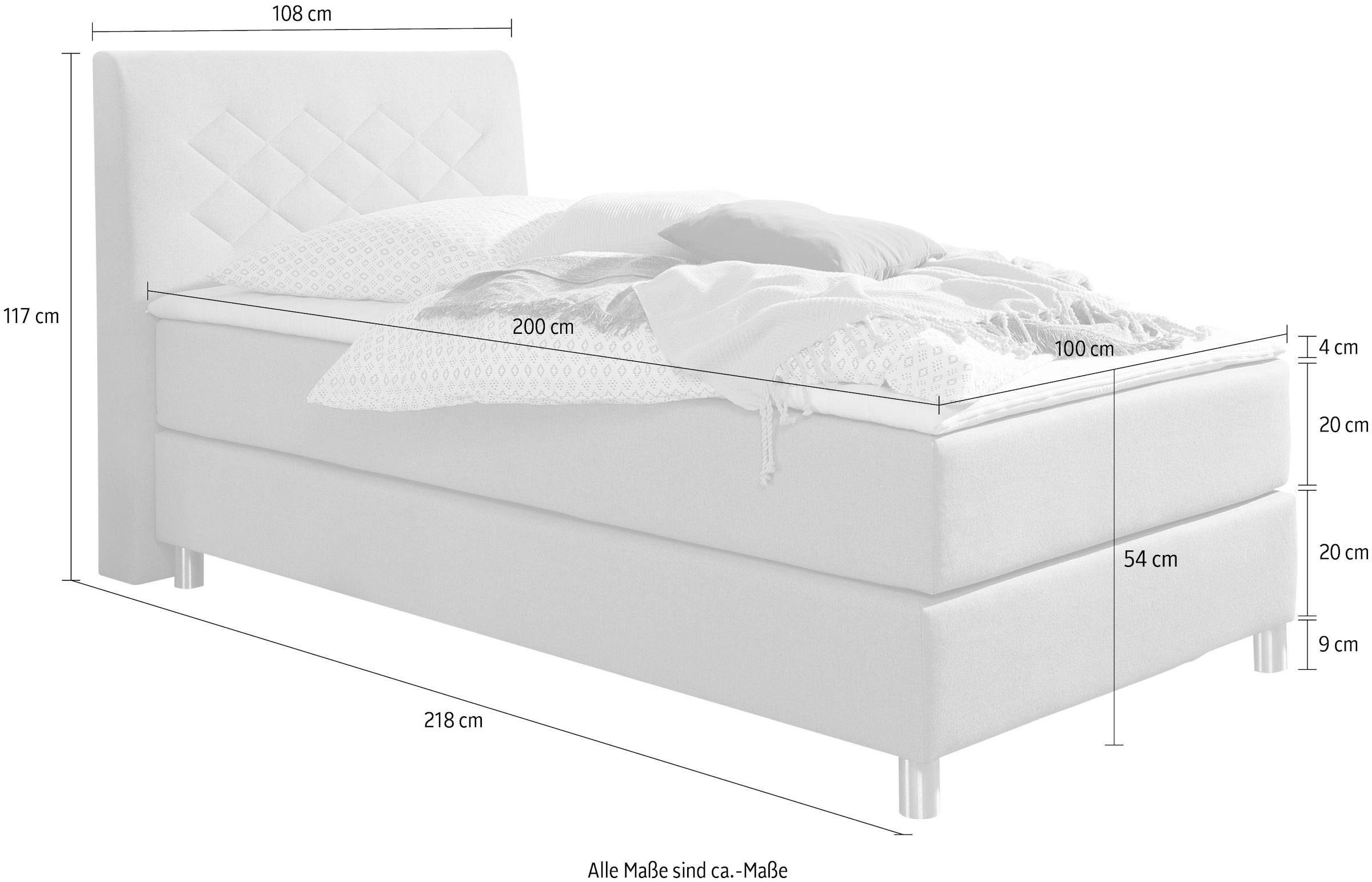 INOSIGN Boxspringbett »Parla« incl. Topper, 4 Farben in 4 Breiten, 2 Härtegraden, 3 Matratzenarten