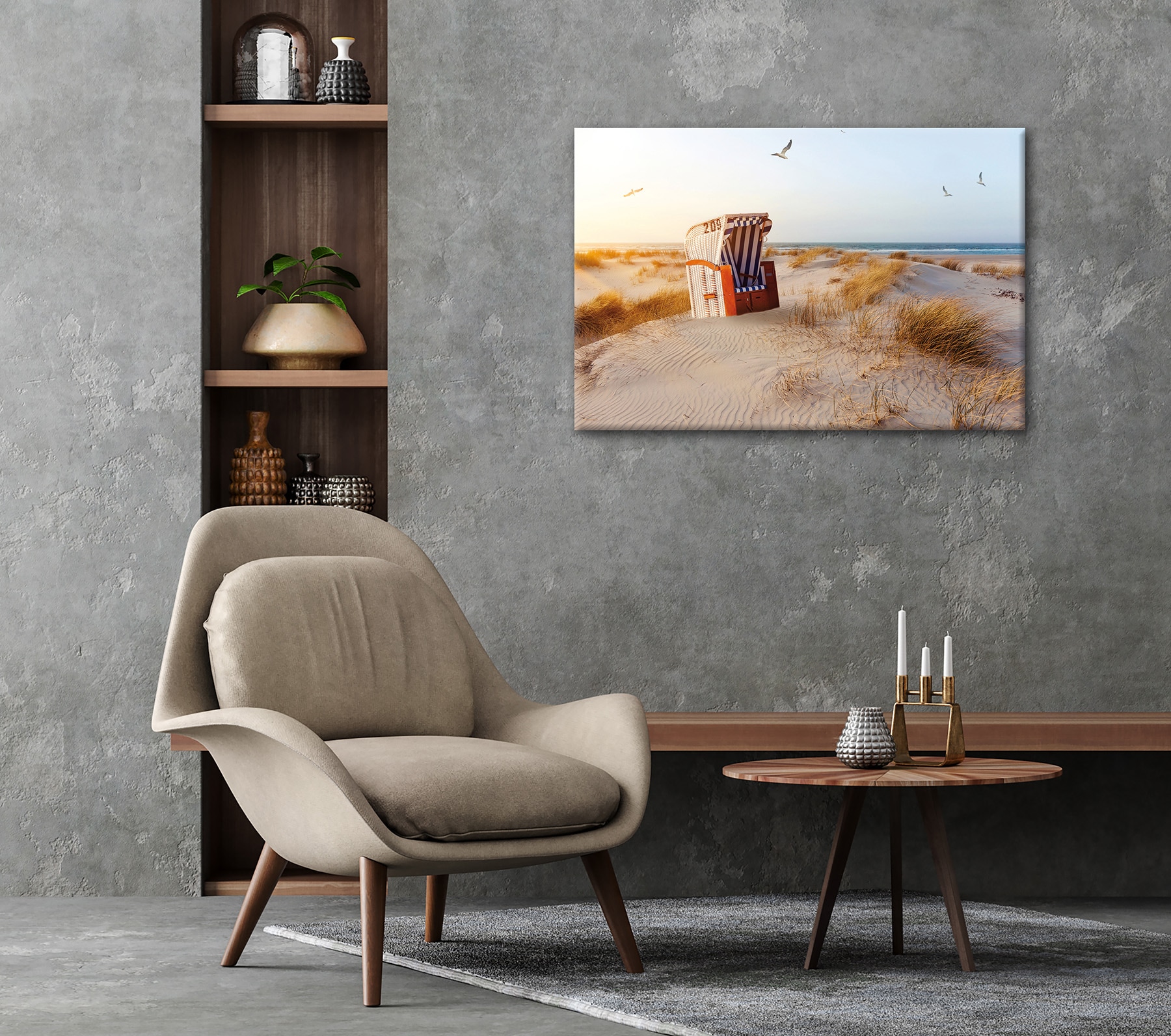 Bönninghoff Leinwandbild »Wandbild STRANDKORB 60x90 cm – Leinwandbild Keilrahmen Deko modern« Landschaft | Meer | Meer Bilder | Natur | Strand | Strandbilder 1 Stk. tlg. auf Keilrahmen gespannt