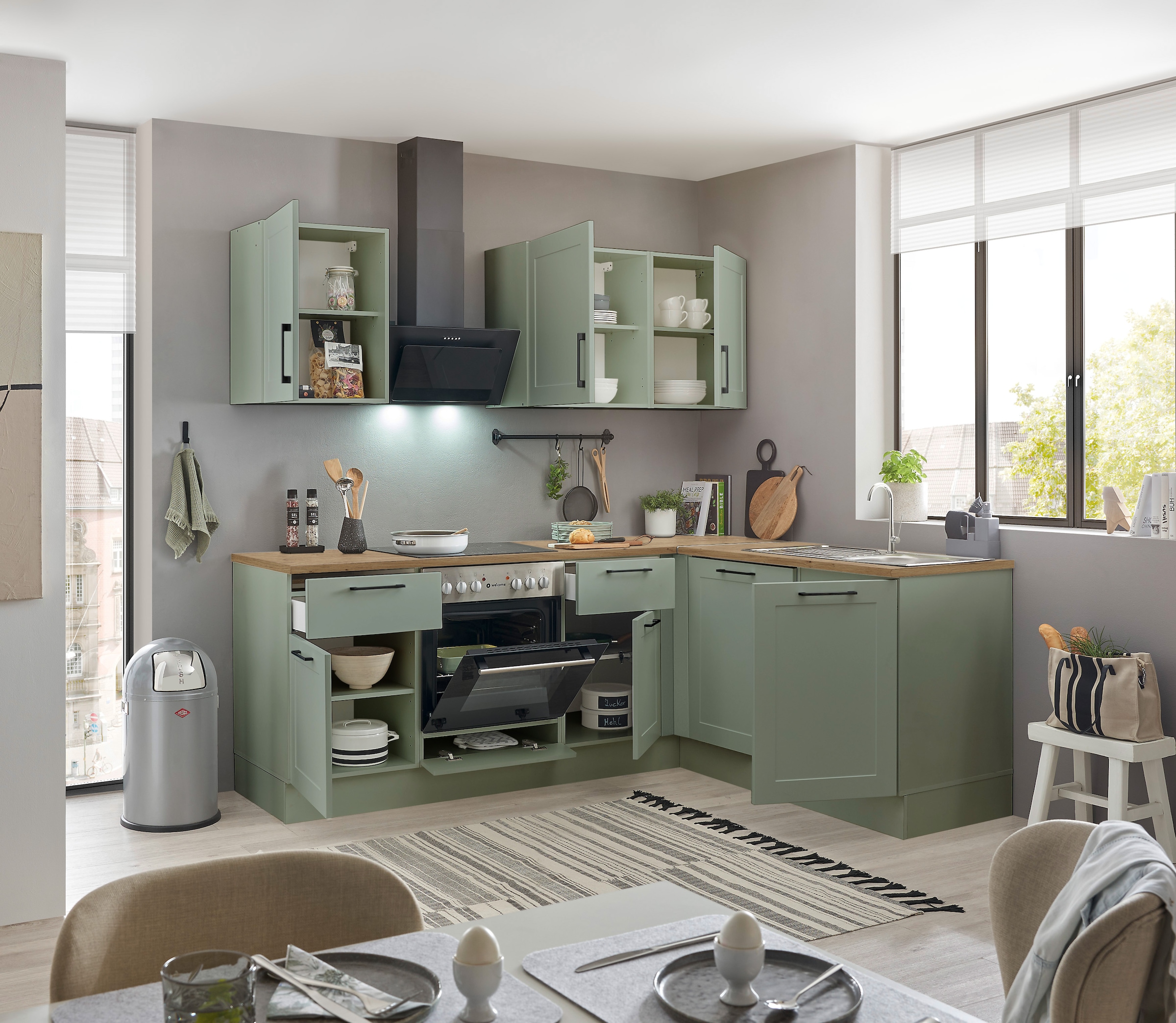 BASIC by Balculina Winkelküche »Marsi« Stellmaße 220x175 cm, wahlweise mit E-Geräten, Soft-Close-Funktion