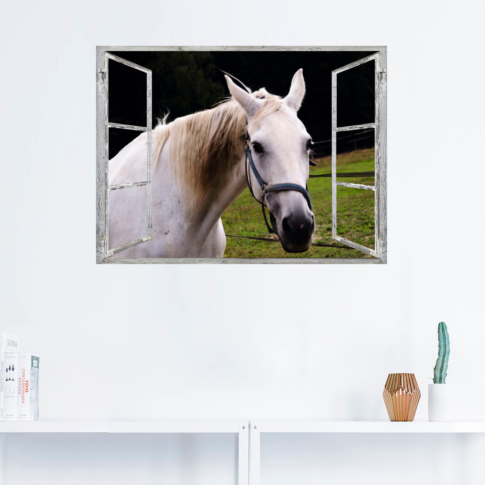 Artland Wandfolie »Fensterblick - weisses Pferd«, Haustiere, (1 St.), selbstklebend