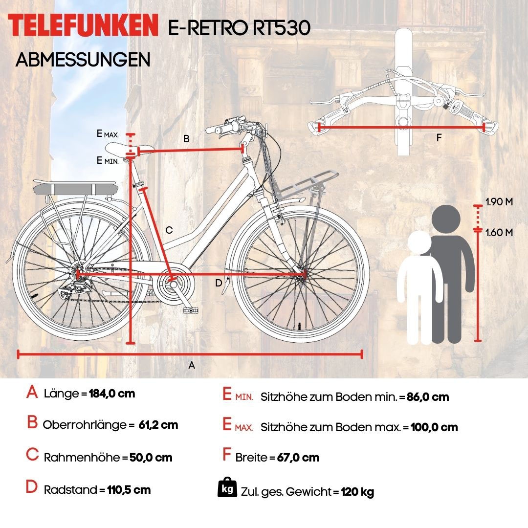 Telefunken E-Bike »Multitalent RT530«, 3 Gang, Shimano, Nexus, Frontmotor 250 W, Pedelec, Elektrofahrrad für Damen u. Herren