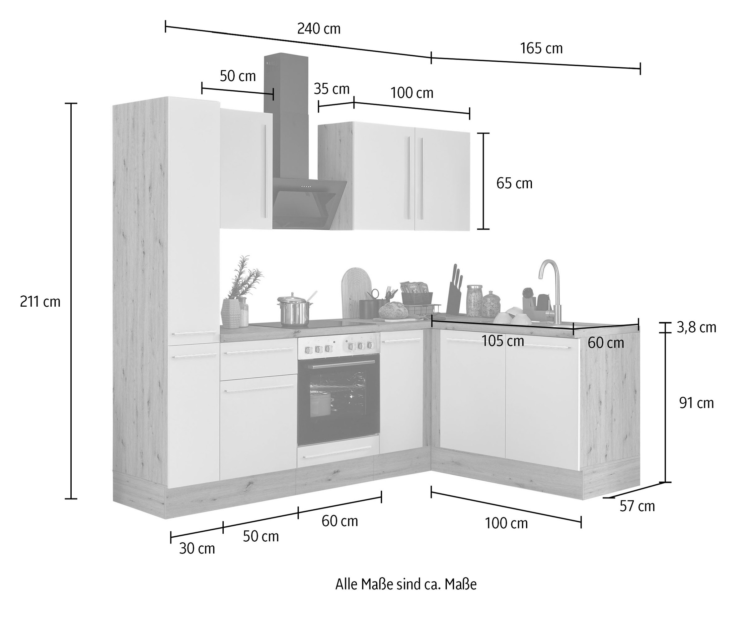 KOCHSTATION Winkelküche »Florida, Stellbreite 240x165 cm«, wahlweise mit E-Geräten, mit Softclose für Türen und Schubkästen