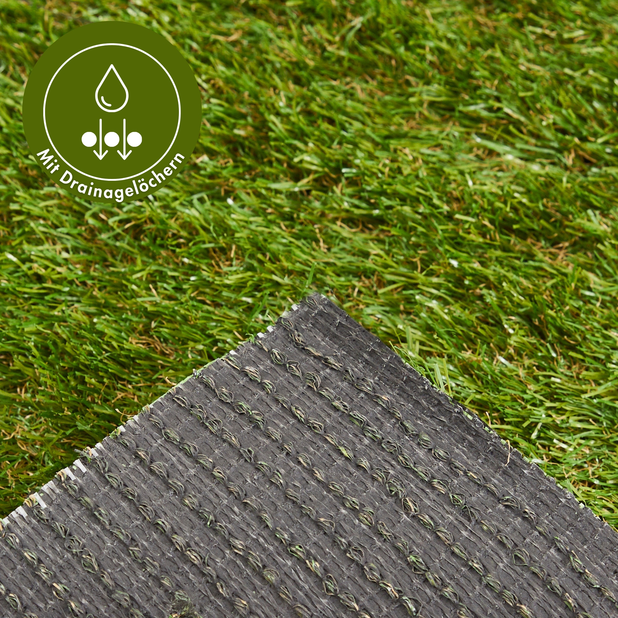 Andiamo Kunstrasen »Rasenteppich Bali, Gesamthöhe 31 mm, Made in Belgium« rechteckig realistische Optik, mit Drainagefunktion, für Balkon & Terrasse