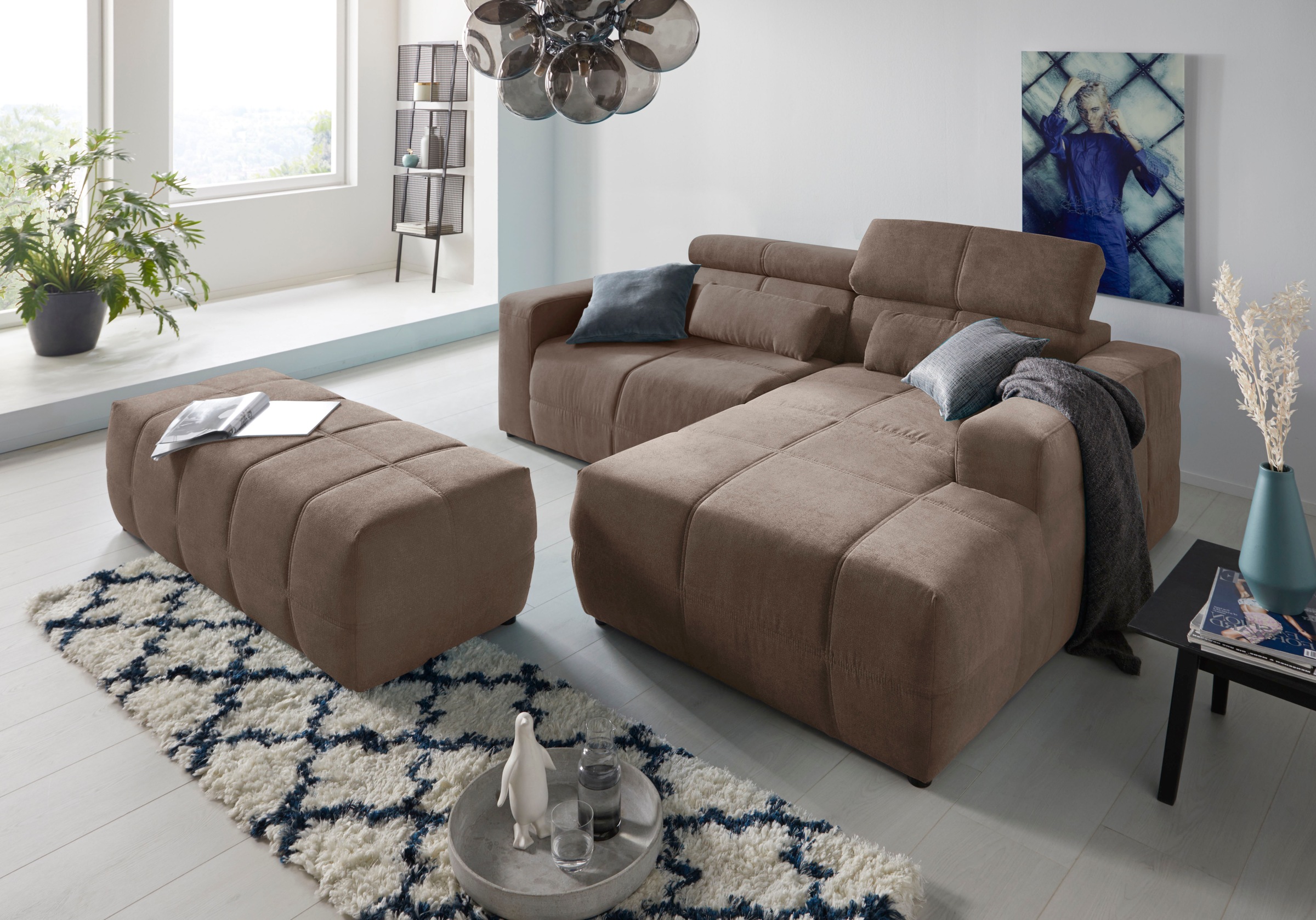 DOMO collection Ecksofa »Brandon, inkl. Kopfteilverstellung, B/T/H: 214/100/80 cm, L-Form«, Mit Kopfteilverstellung, auch in Leder und Cord, L-Form