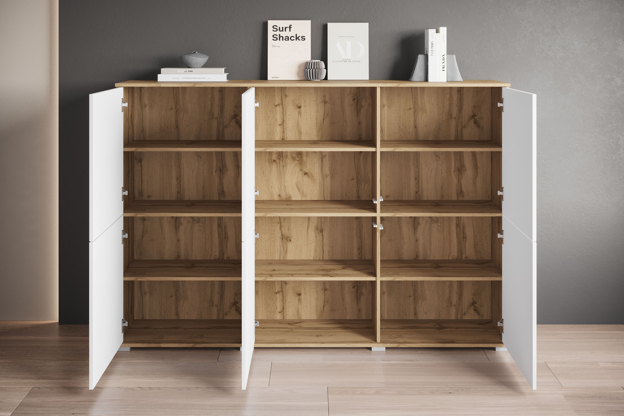 INOSIGN Highboard »Kenia, moderne grifflose Hochkommode mit 6 Türen, Breite 180 cm«, (1 St.), Push-to-Open-Fronten, höhenverstellbaren Einlegeböden