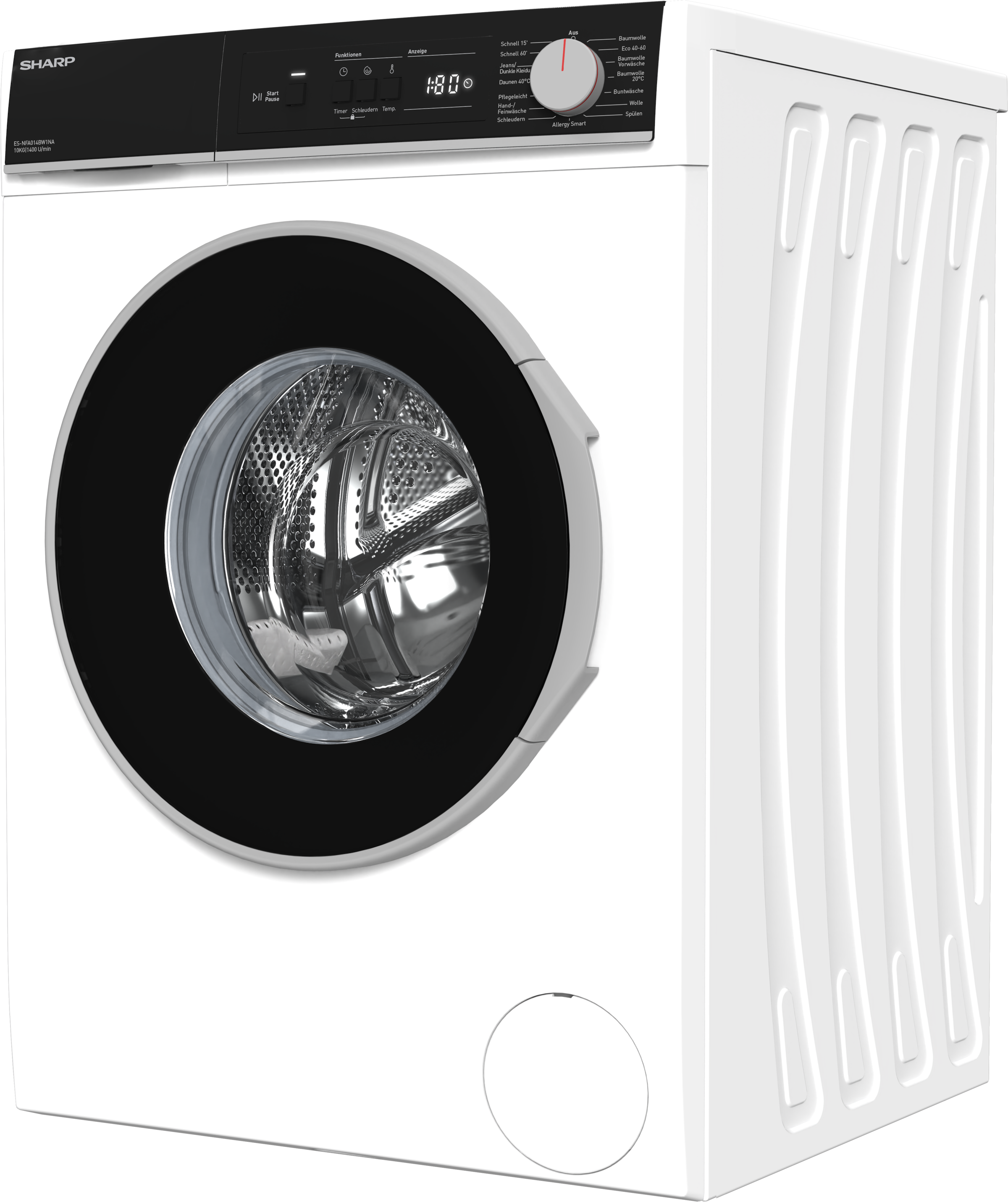 Sharp Waschmaschine Budget Class »ES-NFA014BW1NA-DE«, 10 kg, 1400 U/min, 10kg / A / AquaStop / Black panel and door-ring / White