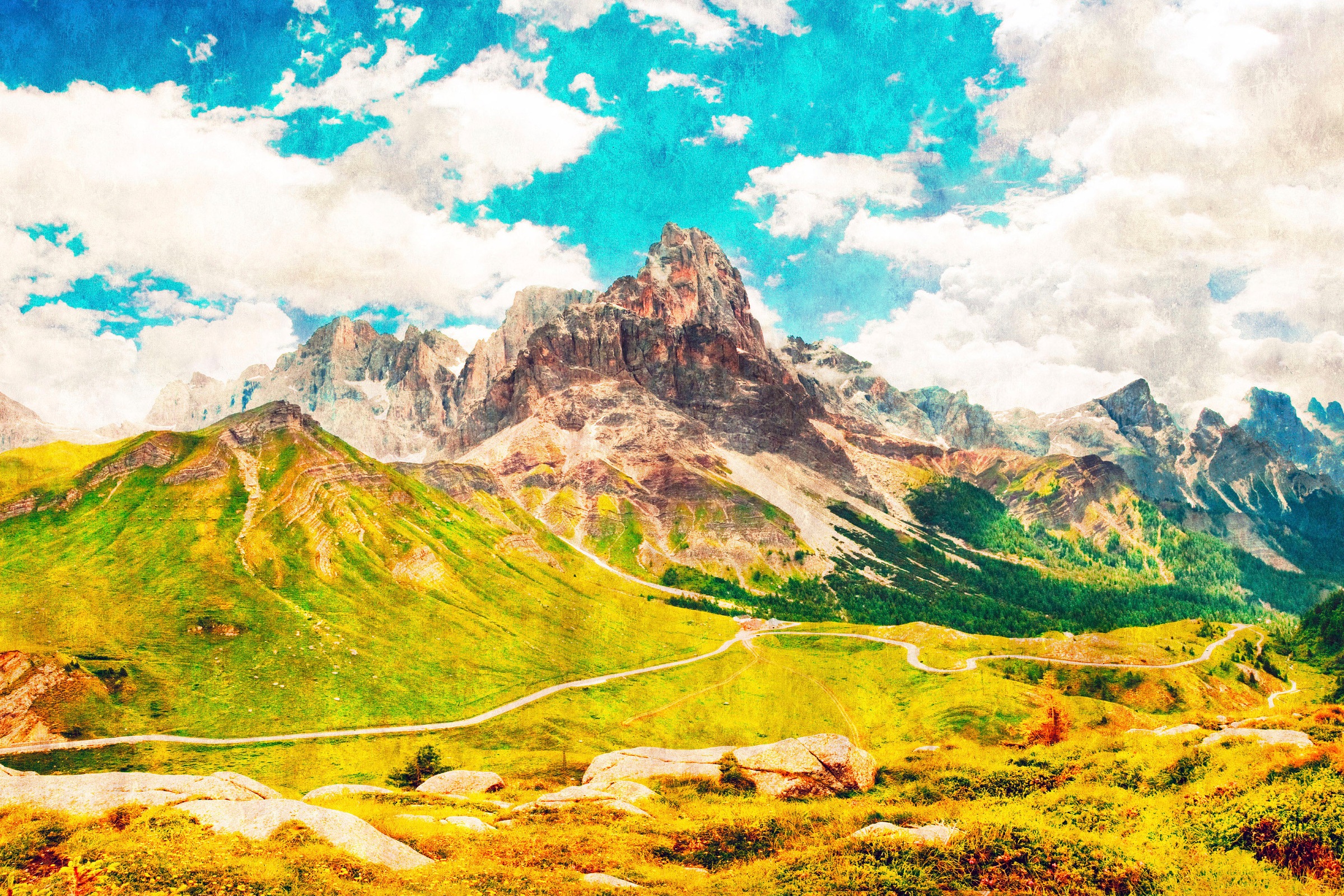 A.S. Création Leinwandbild »dolomiti«, Kunst-Berge-Kinder, (1 St.), Keilrahmen Bild Landschaft Berge Leinwand-Bild Wohnzimmer modern Wand