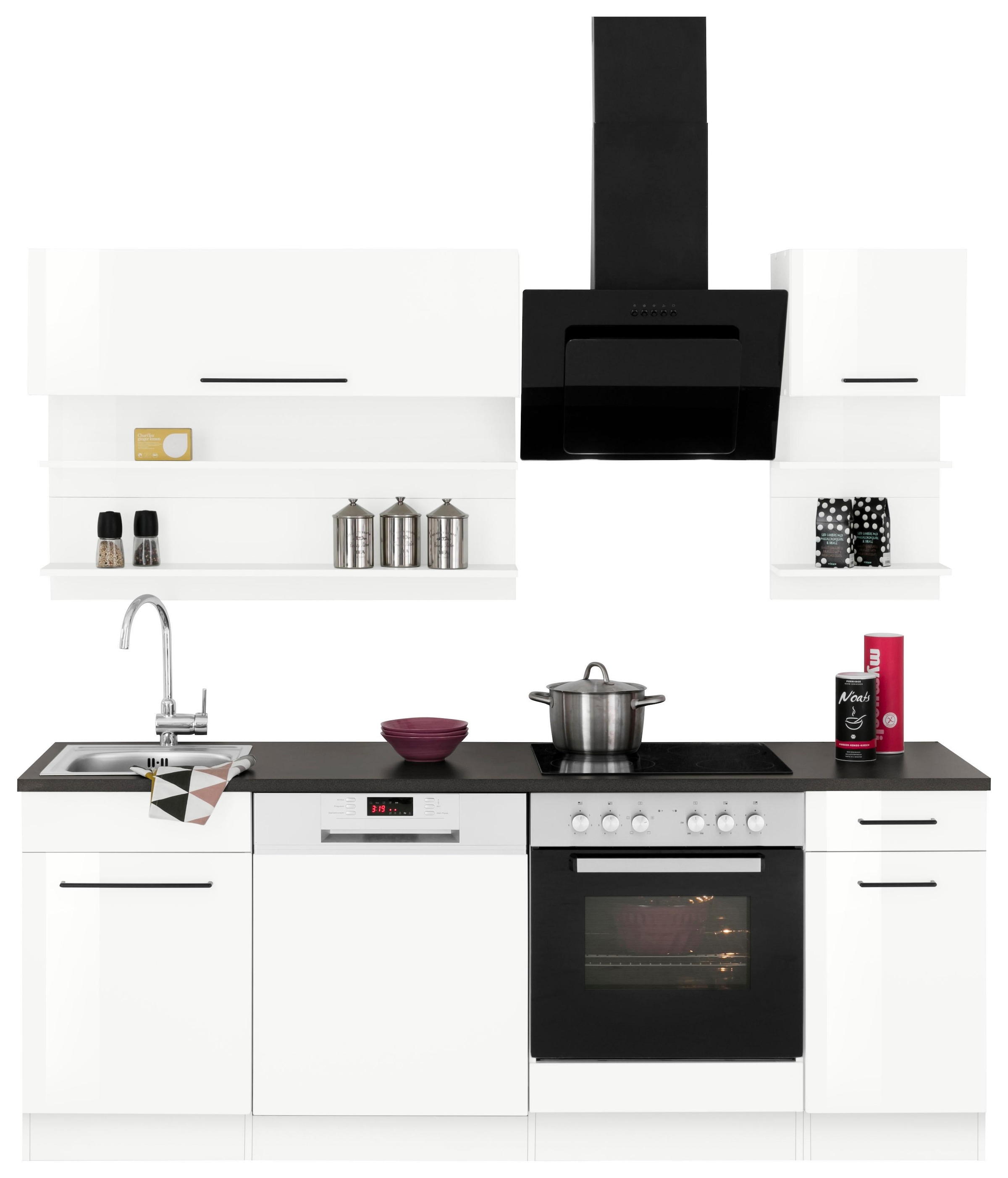 KOCHSTATION Küchenzeile »KS-Tulsa«, ohne E-Geräte, Breite 210 cm, schwarze Metallgriffe, MDF Fronten