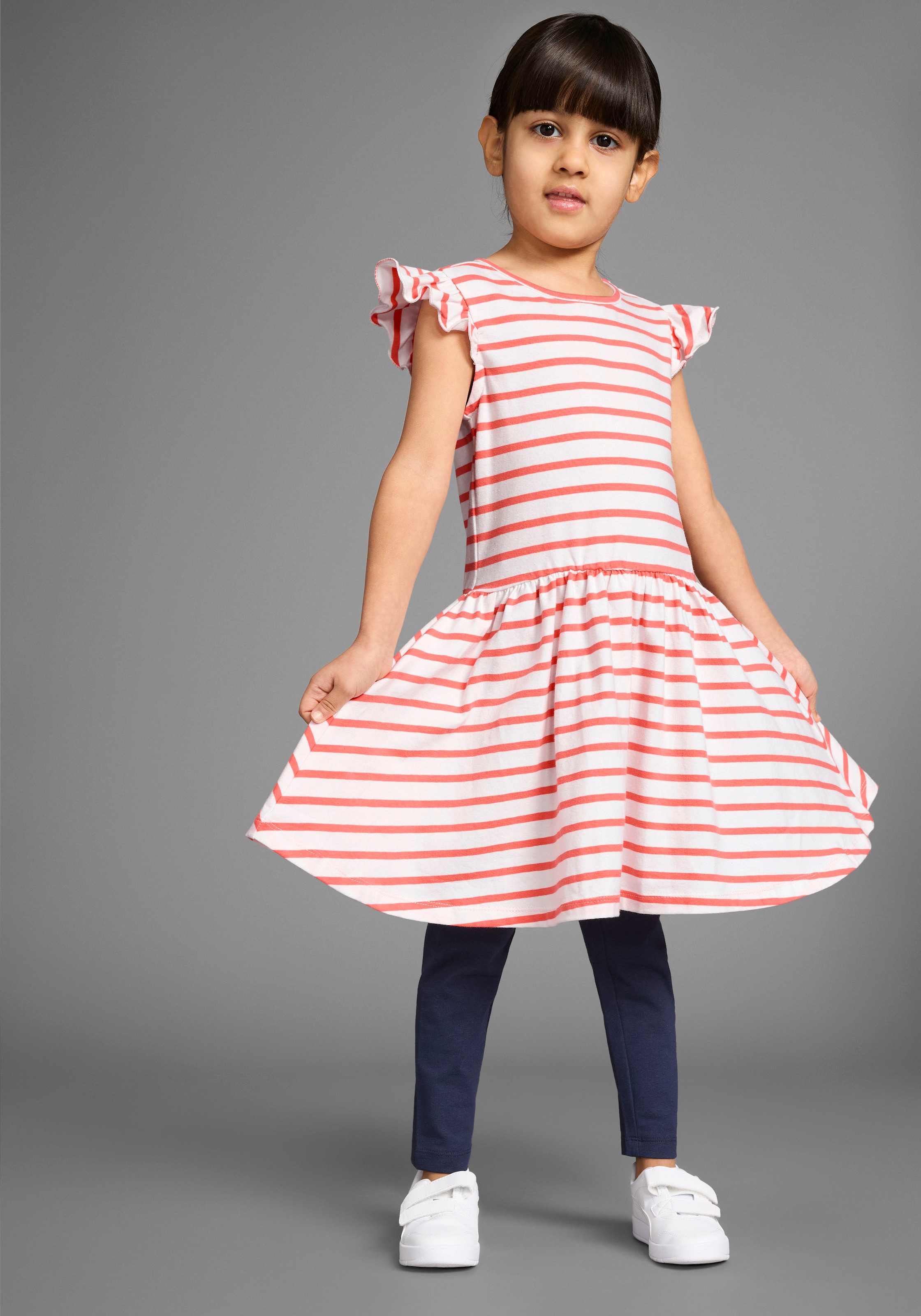 KIDSWORLD Jerseykleid »2er Pack Shirtkleider«, (Packung, 2 tlg.), 1x uni und 1x geringelt
