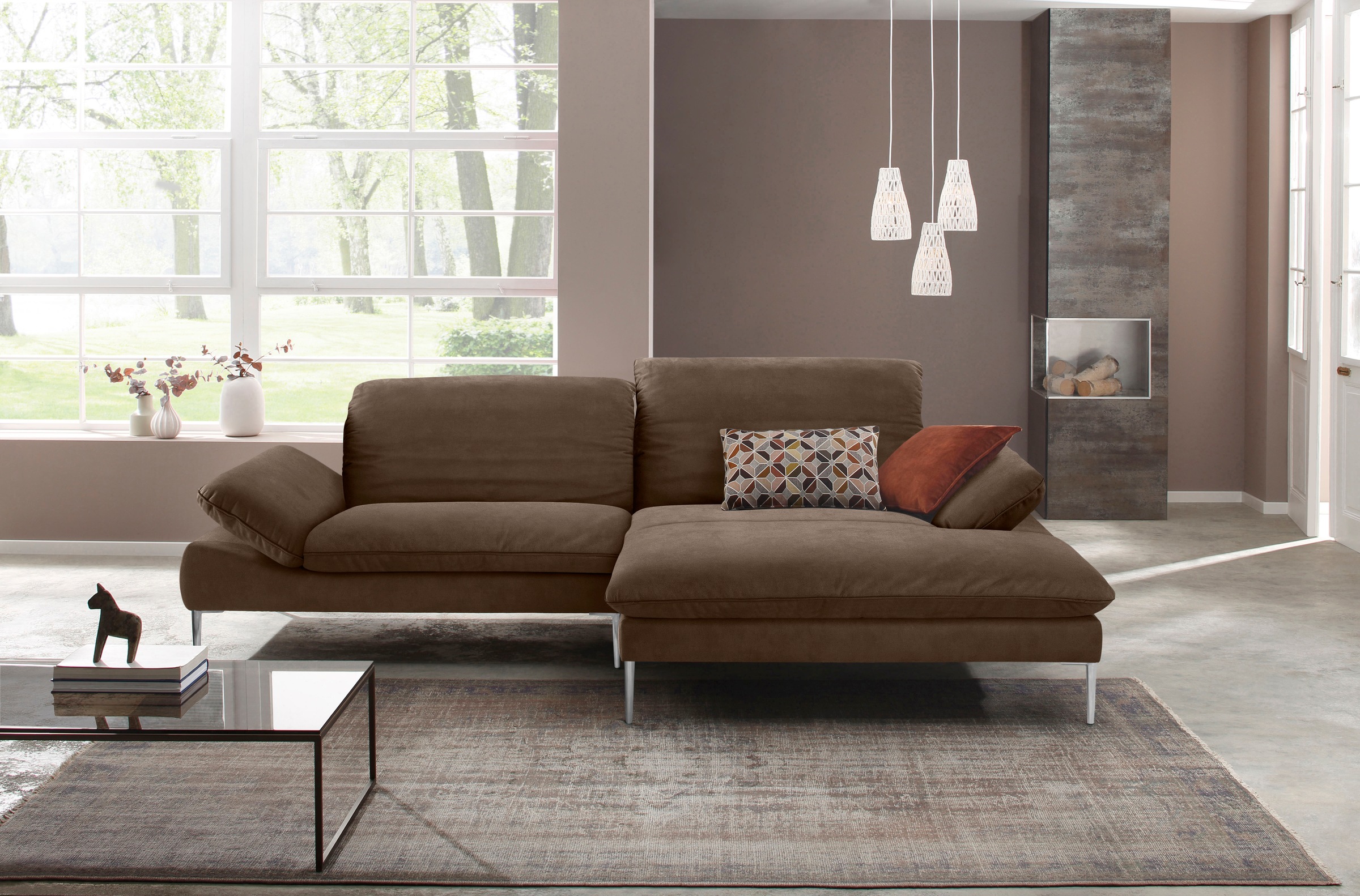 W.SCHILLIG Ecksofa »enjoy&MORE, Designsofa, elegant und bequem, L-Form«, mit Sitztiefenverstellung, Füße Chrom glänzend, Breite 294 cm