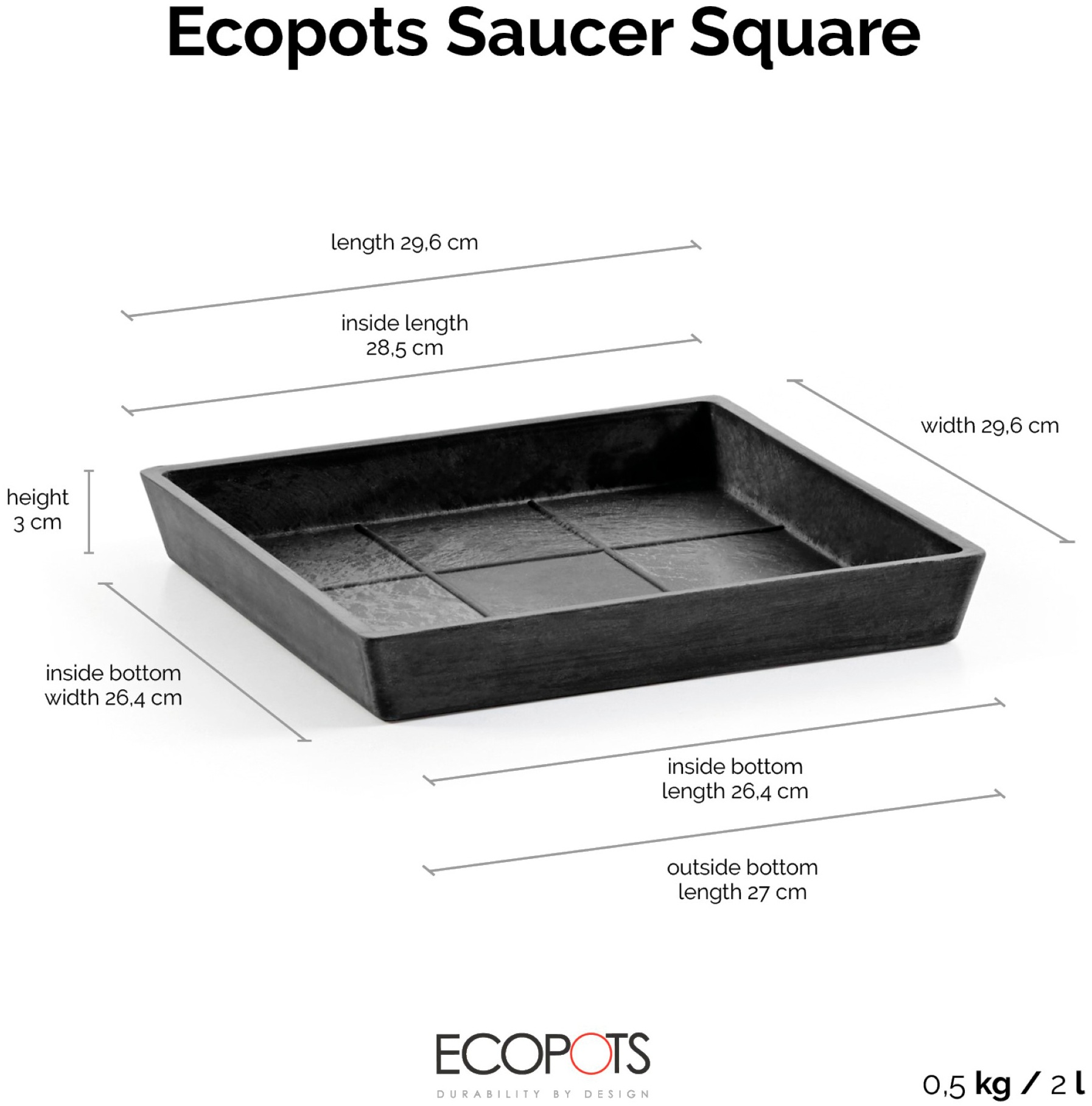 ECOPOTS Topfuntersetzer »Quadratisch 35 Dunkelgrau«, für innen und außen: frostsicher, bruchsicher und lichtbeständig