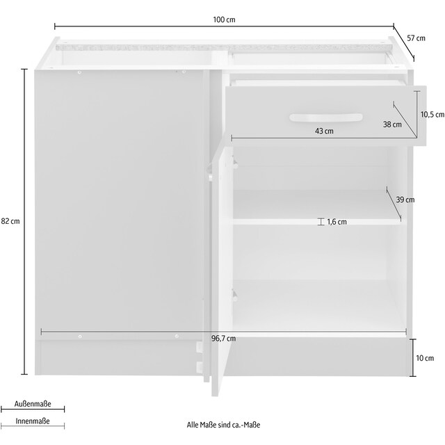 wiho Küchen Eckunterschrank »Kansas«, 100 cm breit, Planungsmaß 110 cm, ohne  Arbeitsplatte online kaufen