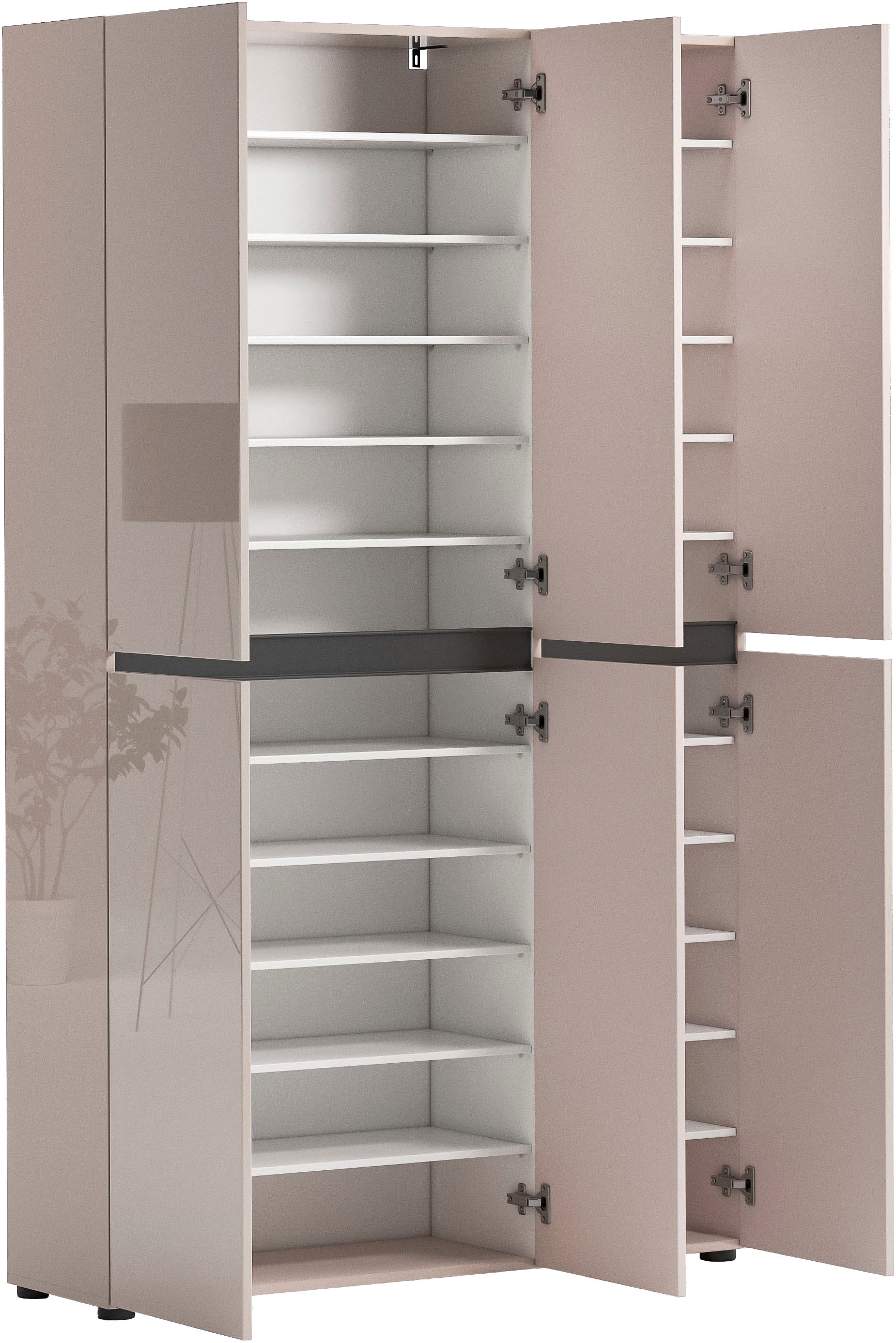 Home affaire Schuhschrank »MISTER Schuhkommode, Schuhmöbel, Schuhregal, Hochglanz lackiert« Breite 120 cm, Höhe 200 cm, 6 Türen, 24 Fächer, ca.58 paar Schuhe